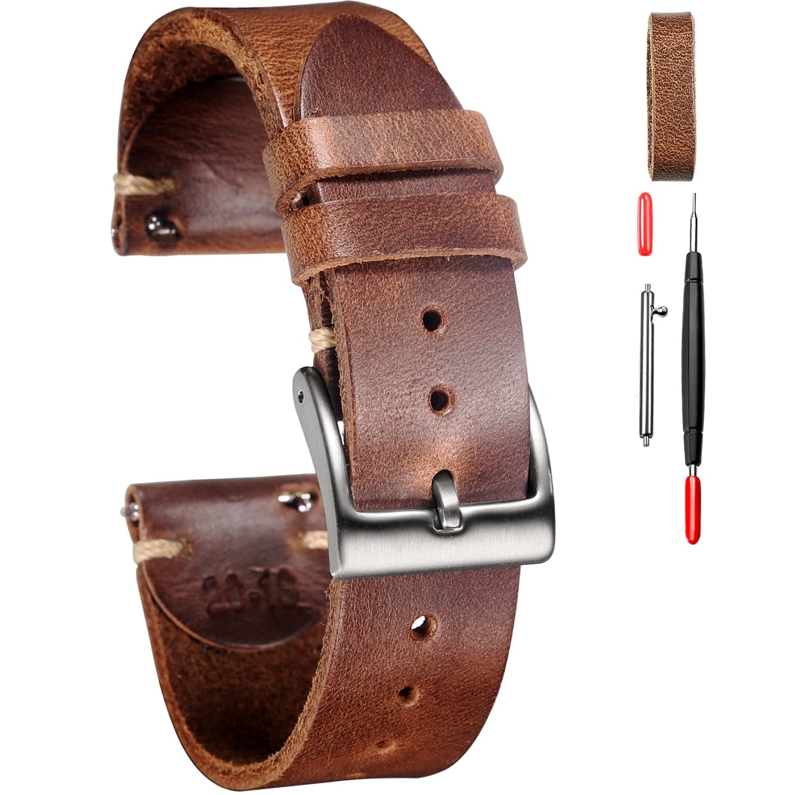 Horween Men's Leather Watch Strap Quick Release 18mm 19mm 20mm 21mm 22mm