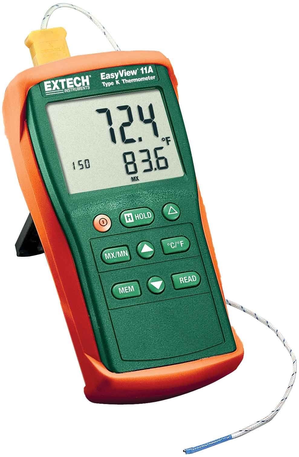 - Extech EA11A EasyView Dual Input Digital Thermometer, Type K Thermocouple, -200 to 1999°F/-200 to 1360°C, Max/Min/Hold, Large Backlit LCD, Compact Handheld Design