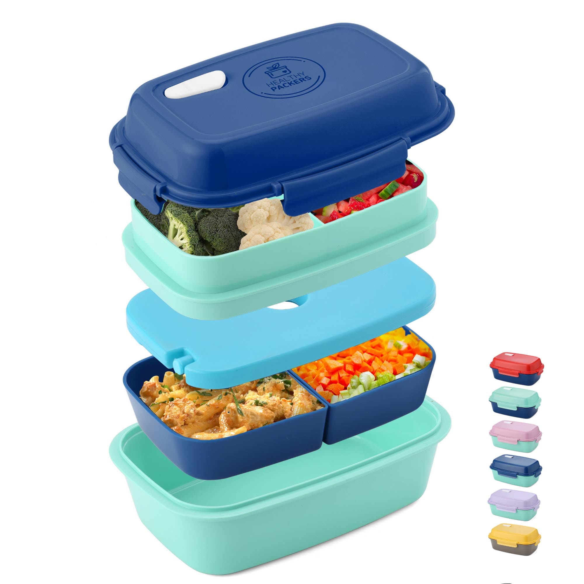 Bento Box for Kids and Adults - Perfect Lunch Box with Compartments for Packed Lunch - Plastic Leakproof Lunch Boxes for Pack Lunch with Built-in Removable Ice Pack- Microwave and Dishwasher Safe