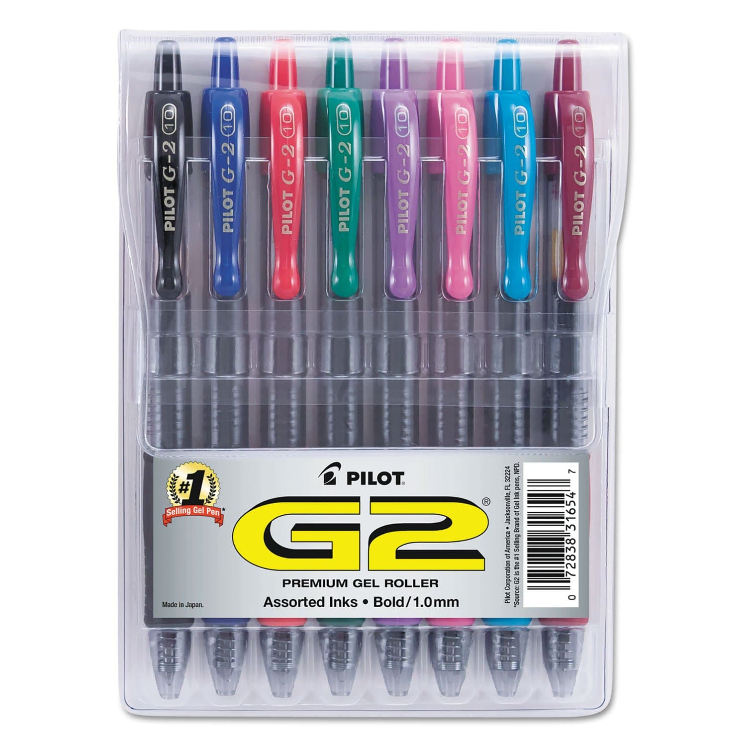Pilot G2 Retractable Premium Gel Ink Roller Ball Pens, Bold Point, Assorted Color Inks, 8-Pack Pouch (31654)