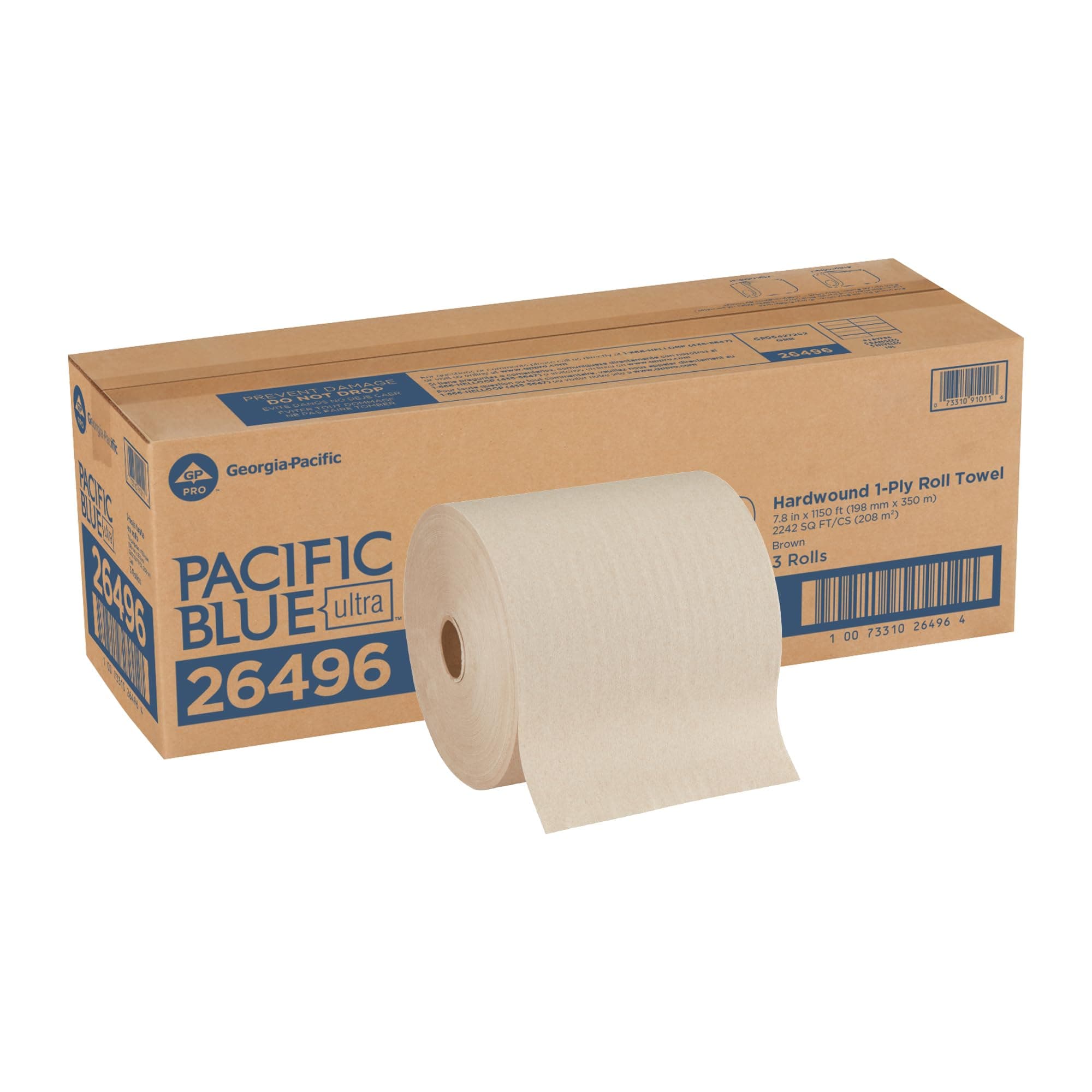 Georgia-Pacific Pacific Blue Ultra 8" High-Capacity Recycled Paper Towel Rolls by GP PRO (Georgia-Pacific); Brown; 26496; 1;150 Linear Feet Per Roll; 3 Rolls Per Case