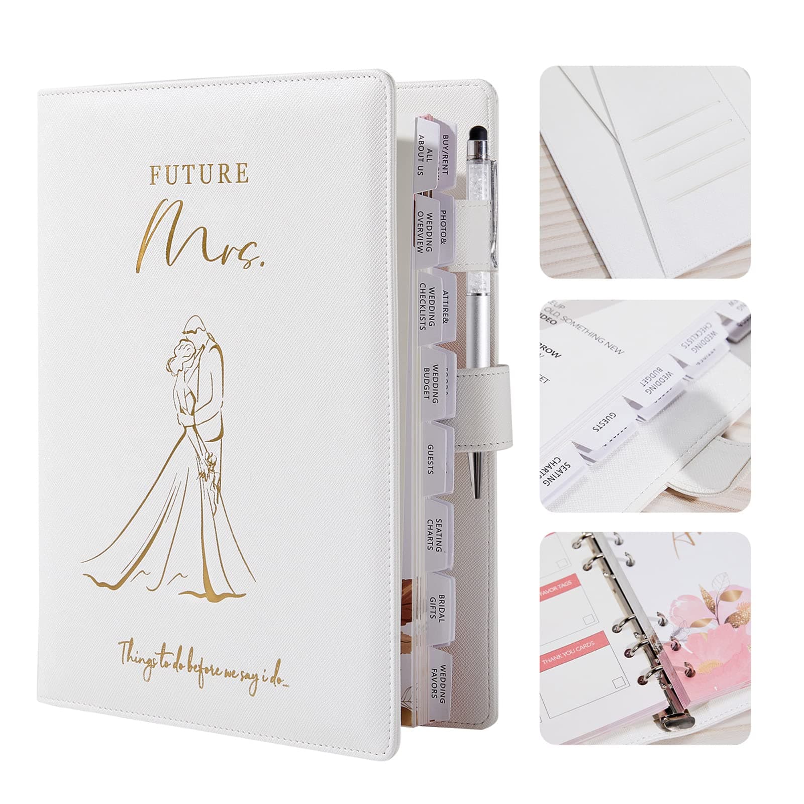 AW BRIDAL Future Mrs Wedding Planning Book and Organizer Gift Set, Destination Wedding Planners, White Proposal Planner Gift for Bride to Be and Engaged Couple, Cool Engagement Gifts for Her