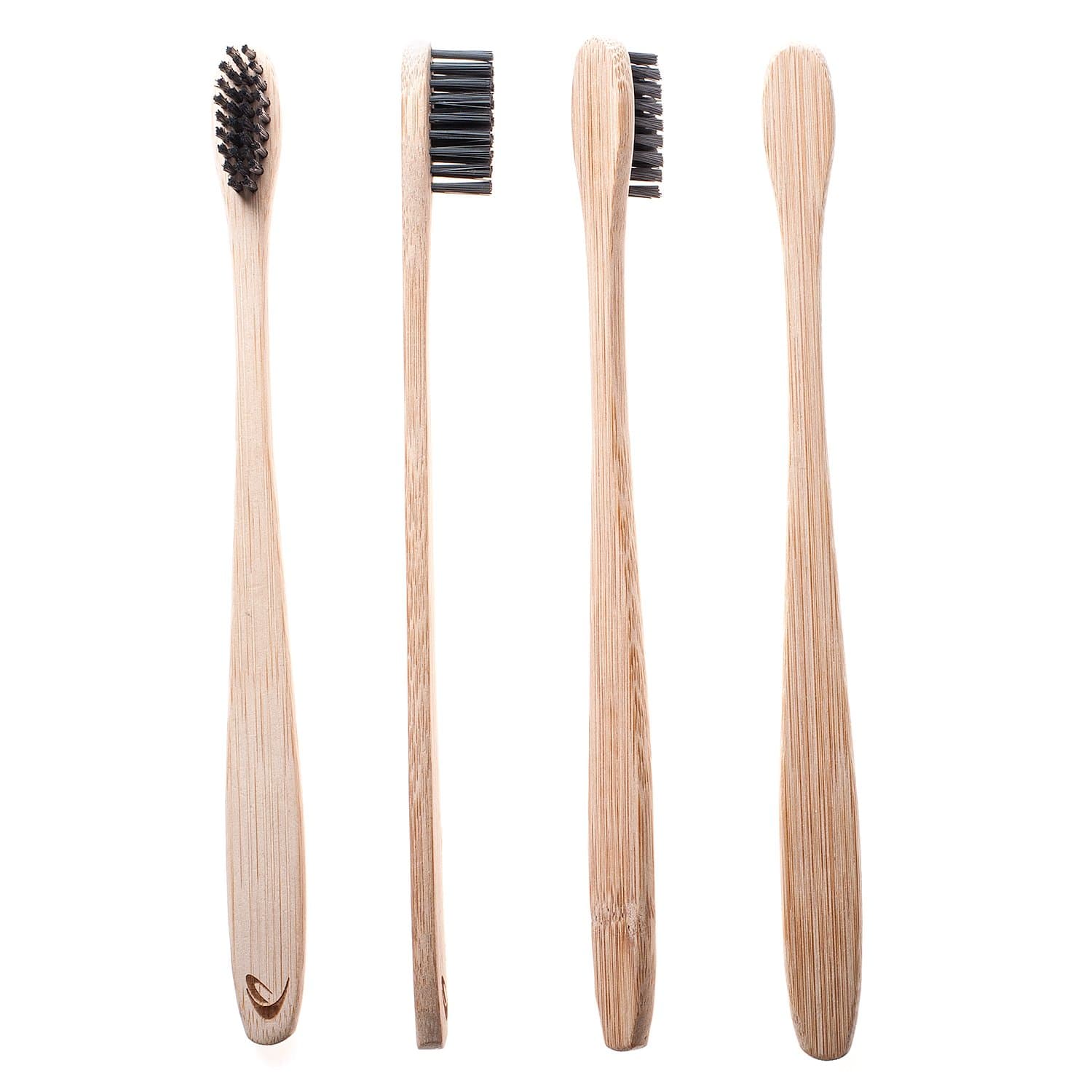 Bamboo Toothbrush with Charcoal Bristles by TEVRA - Natural Dental Care for All Family | Biodegradable | Medium Bristles | BPA Free | Vegan | Zero Plastic Packaging | Eco Friendly | Pack of 4