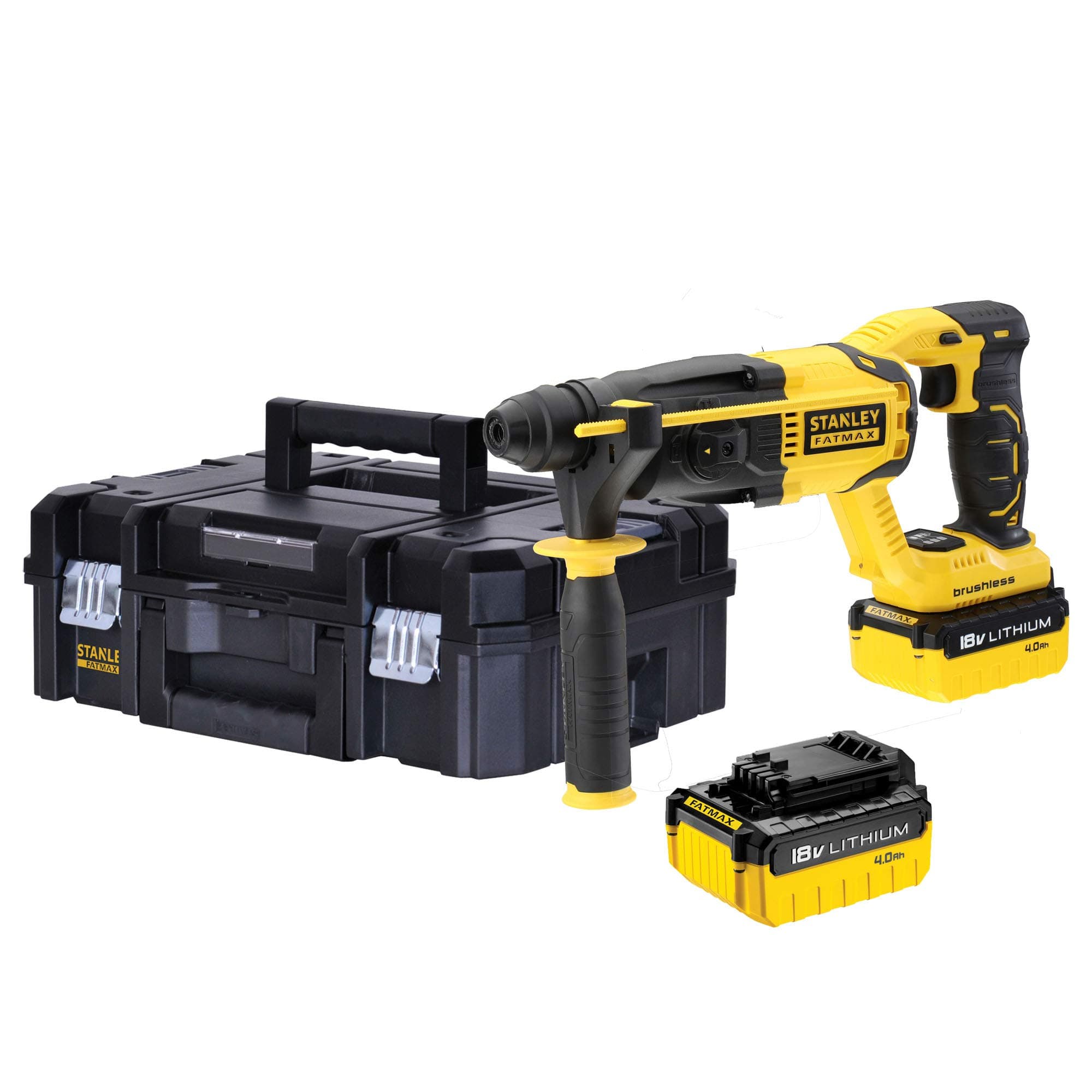 STANLEY FATMAX FMCD900M2T-QW Brushless SDS Plus 18V 1.5J Hammer with 2 x 4Ah Lithium Batteries and TSTAK Case