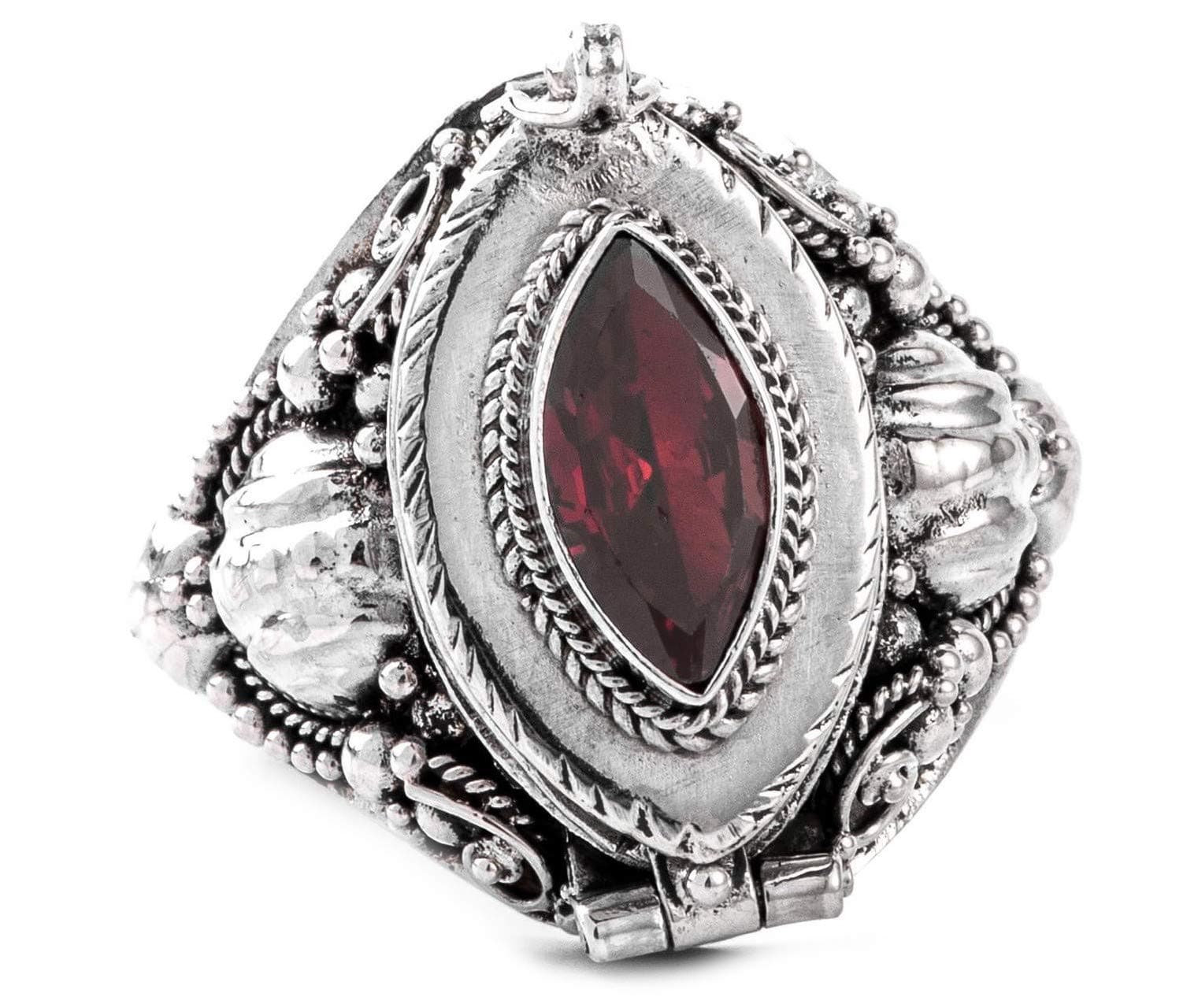 Windalf Medieval Poison Ring Adûnai Height: 2 cm Garnet 925 Sterling Silver Silver