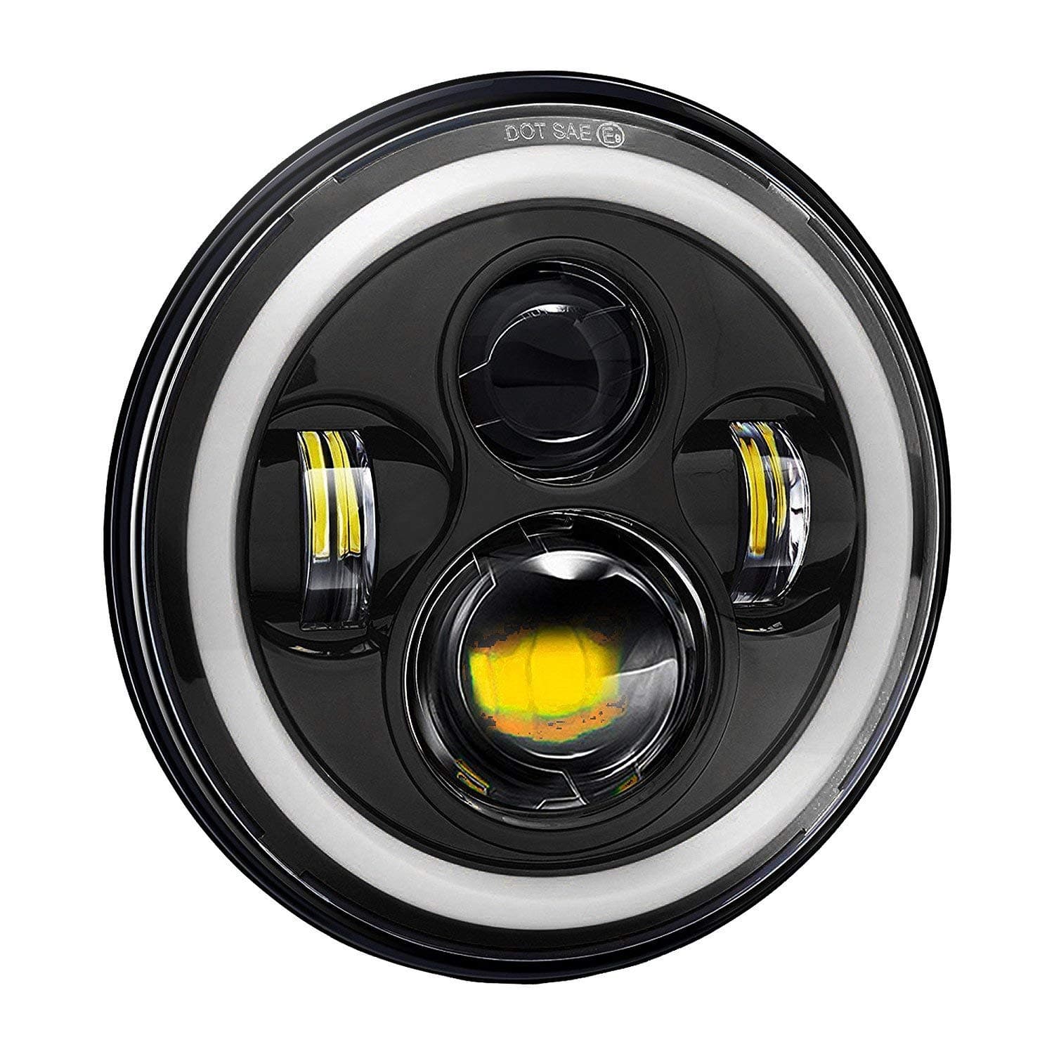 Motopack M7IRF1P 7 inch Round LED Headlight with Hi/Low Beam, Halo Angel Eye Ring for Harley Davidson Motorcycle Jeep (75W), Black