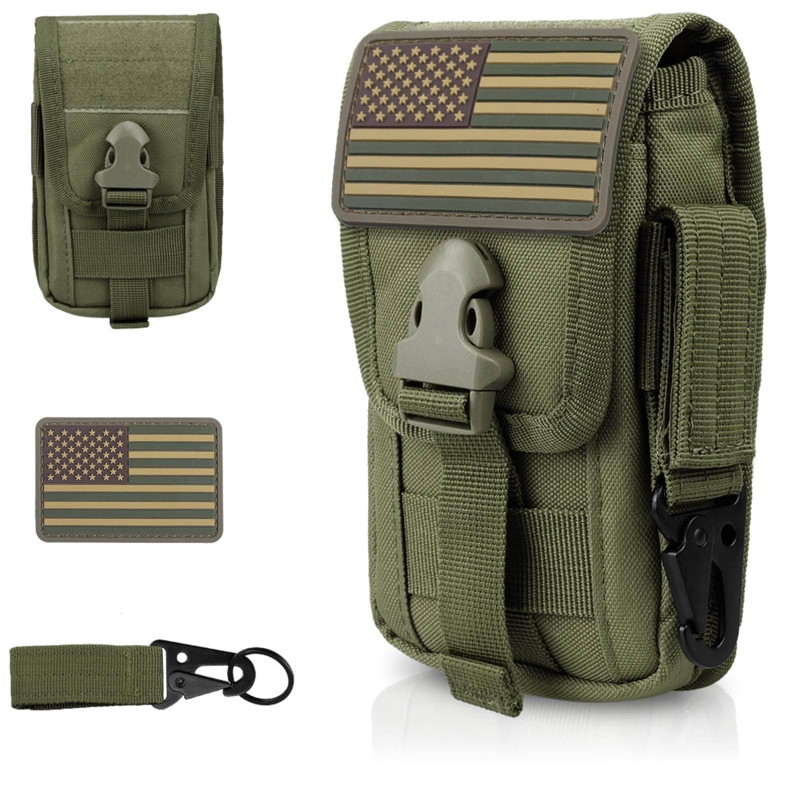 WYNEX Tactical Phone Pouch Molle,Smartphone Holster Bag EDC Utility Cellphone Lock Card Holder Organizer Fit for Waist Belt Case Include Tactical Gear Clip and U.S.A Patch