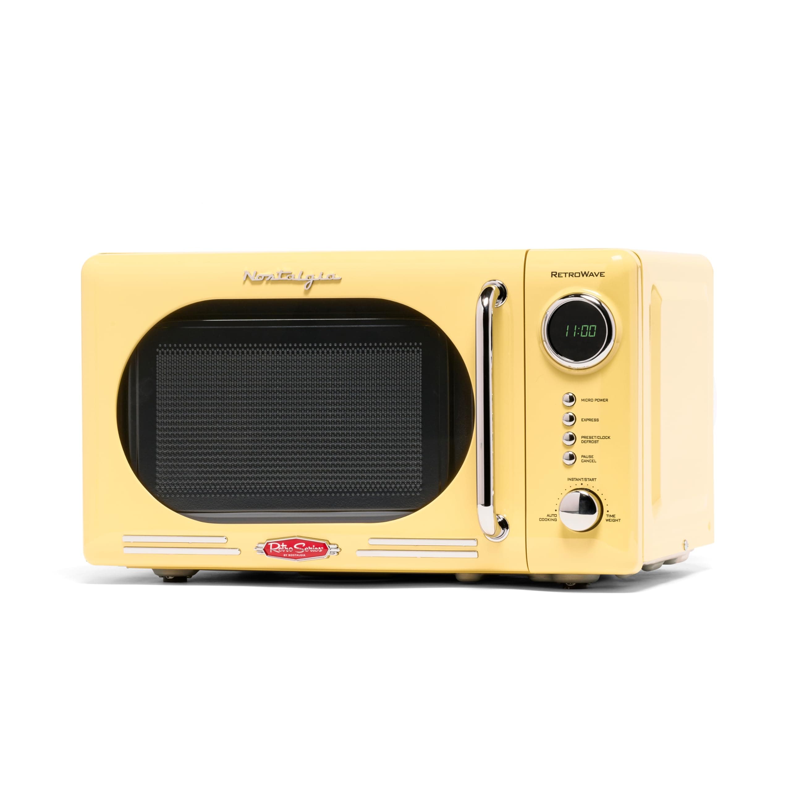 Nostalgia NRMO7YW6A Retro Compact Countertop Microwave 0.7 Cubic Feet 700 Watt with LED Digital Display Child Lock Easy Care Interior Yellow