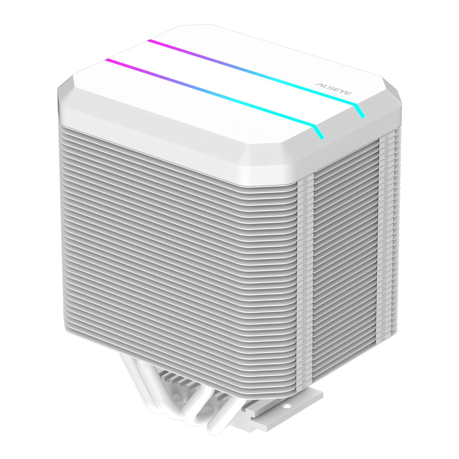 ALSEYE M90 CPU Cooler, Special Hidden Fan Designed Dual-tower CPU Air Cooler with ARGB Light Effect Cover for Small Size Chassis, Compatible with Intel LGA 115X/1200/1366/2011 (White)