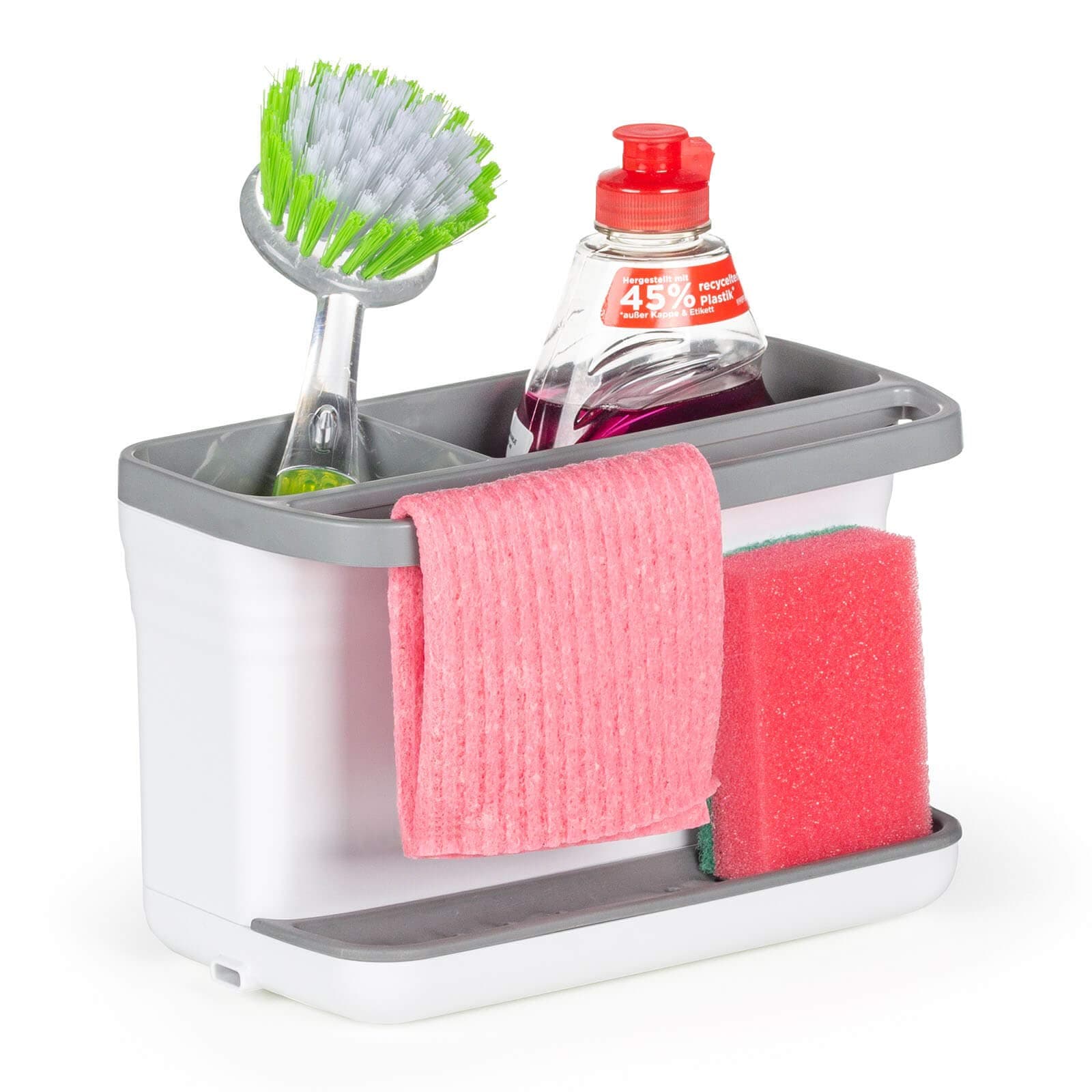 Rosmarino Sink Caddy 8.6x4.7x5.5" (22x12x14cm) in Grey & White - Kitchen Organiser with Sponge Holder (Sink Caddy)
