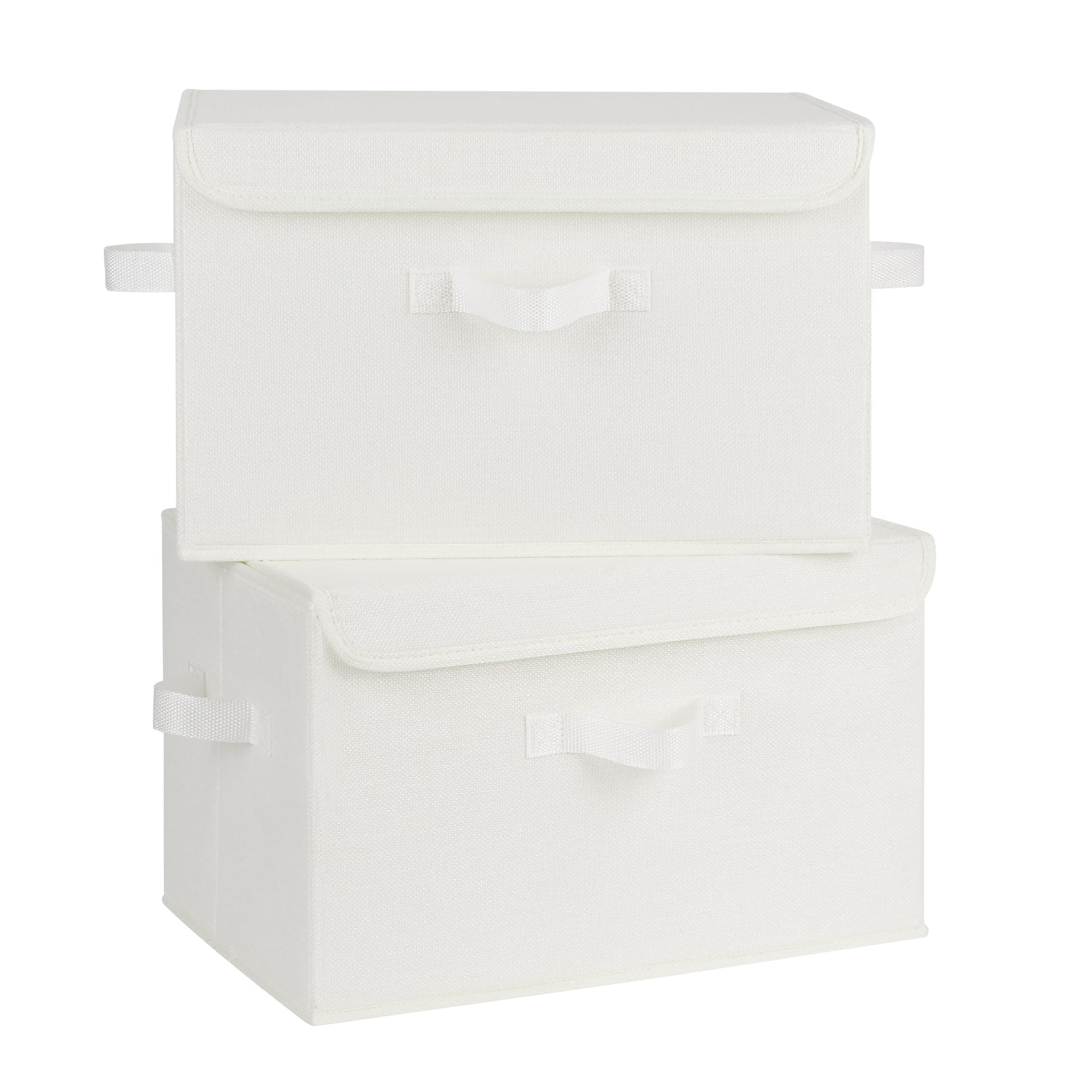 GRANNY SAYS Cloth Storage Boxes Lidded, Pack of 2 Folding Top of Wardrobe Storage Boxes with Lids, Fabric Baskets for Shelves Organising Linen Clothes Organisation, Cream White, 40 x 26 x 25.5 cm