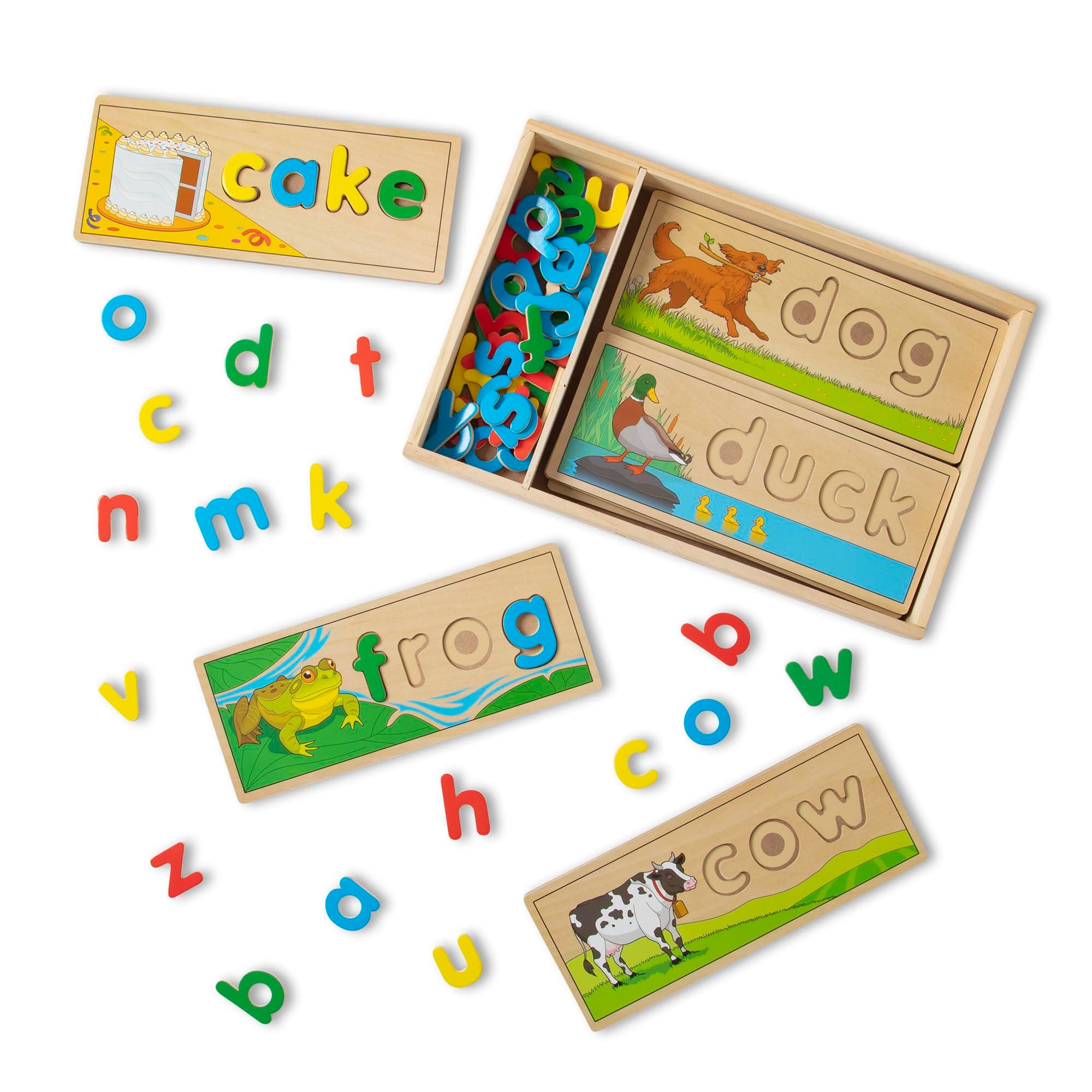 Melissa & Doug Kids See & Spell Learning Toy (Developmental Toys, Wooden Case, Develops Vocabulary And Spelling Skills, 50+ Wooden Pieces)