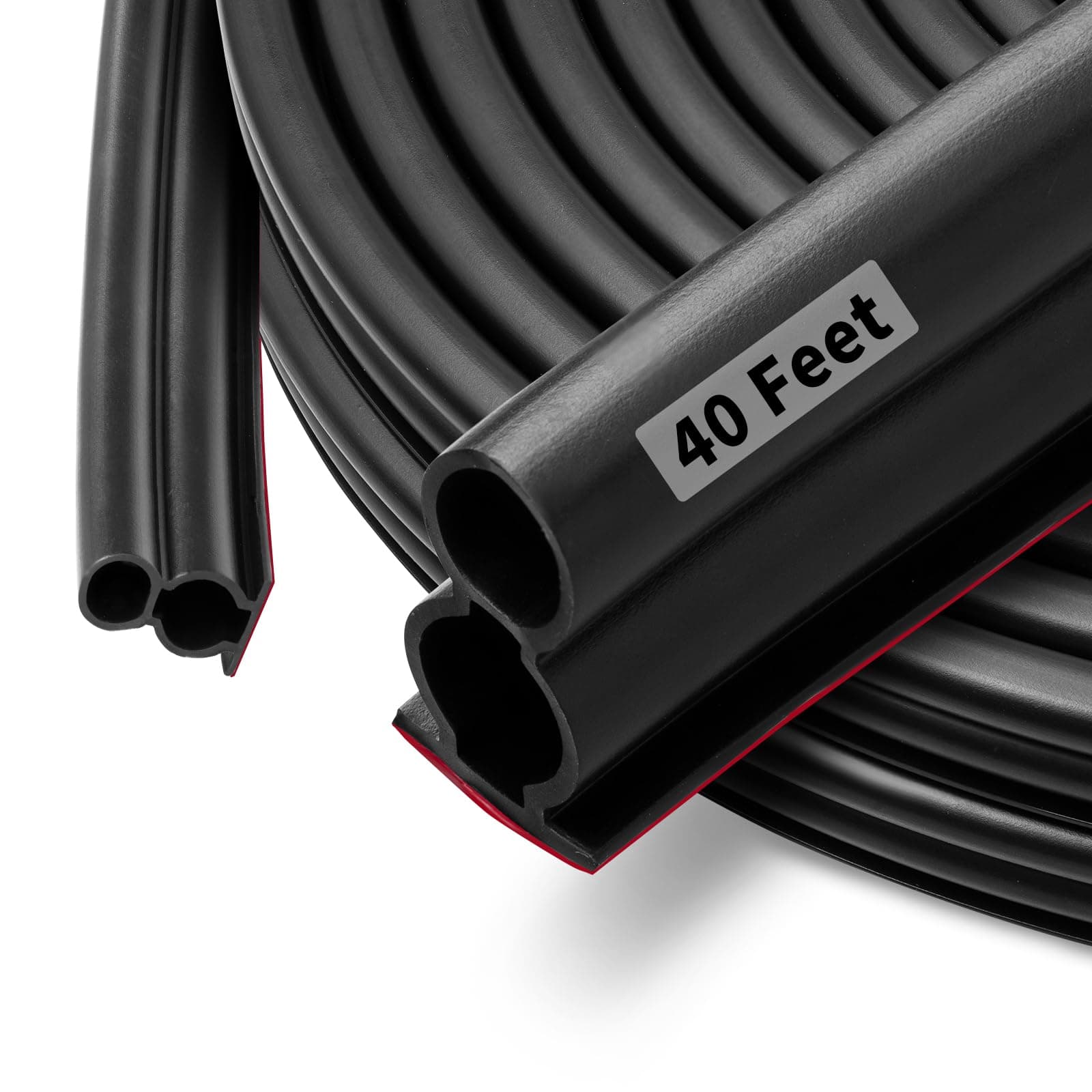 40 Feet Rubber Door Weather Stripping Door Seal Large Gap, Self-Adhesive Extra Thick D-Shape Door Seal Strip for Door Frame Door Insulation Strip, Easy Cut to Size(Black), FKBGDB40FT