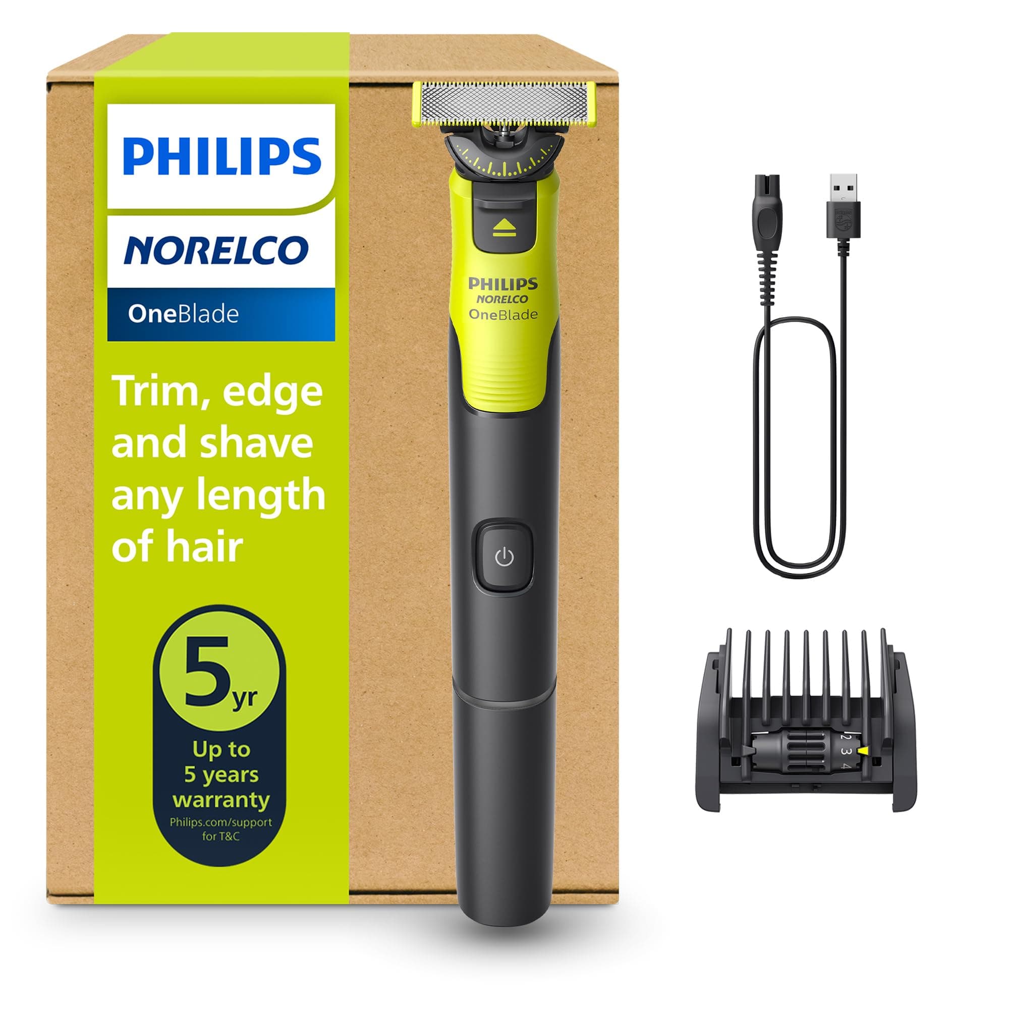 Philips Norelco OneBlade 360 with Connectivity Hybrid Face, Electric Beard Trimmer and Shaver, with 360 Blade Technology, 1x360 Blade for Face, 5in1 Adjustable Comb, Model QP4530/90