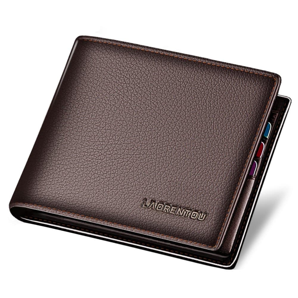 Men's Wallets, Genuine Leather RFID Blocking Mens Bifold Wallets with Zipper Coin Pocket Casual Men Purse Slim Short Wallet Gift for Father day, Carbon Fibre Coffee, Onesize