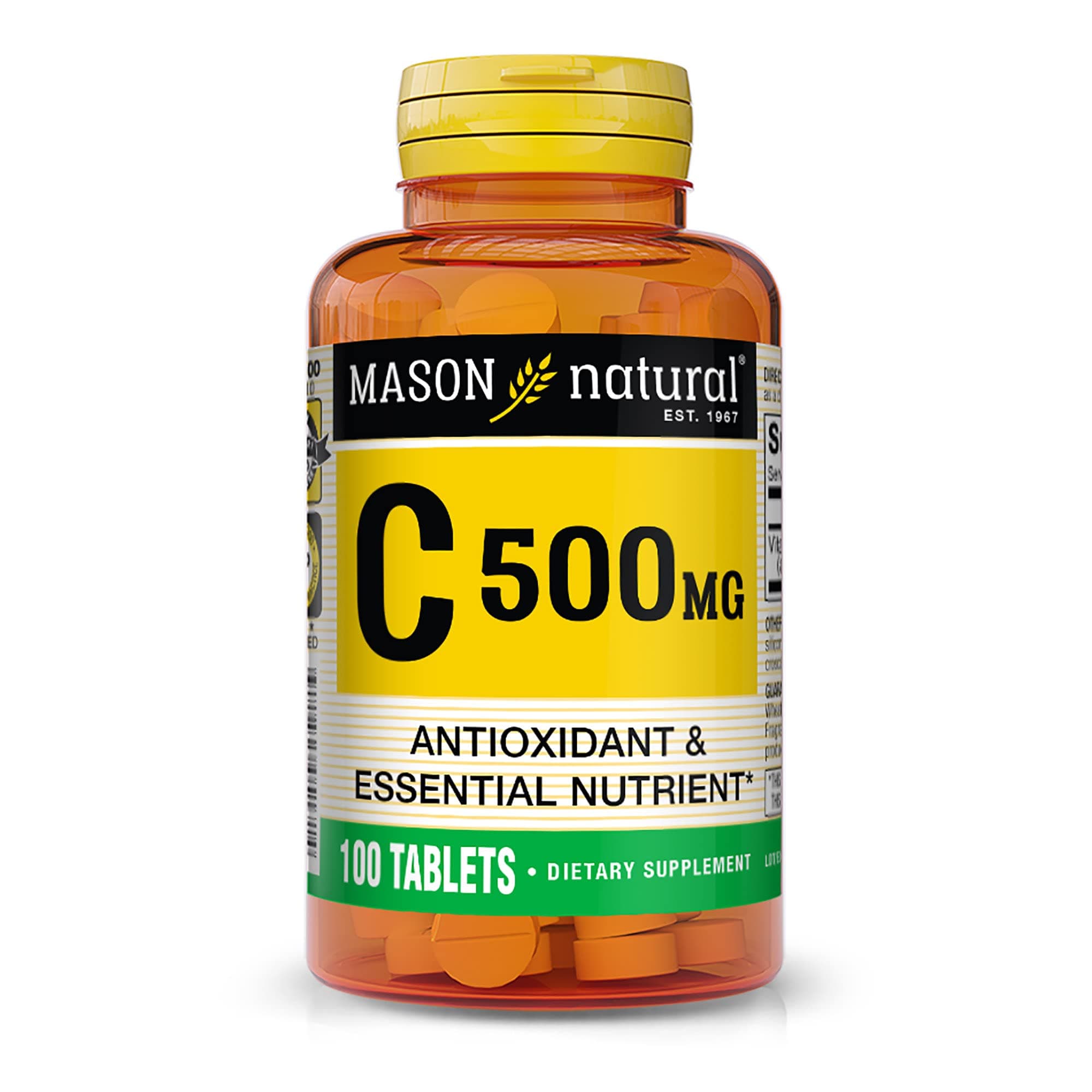 Mason Natural Vitamin C 500 mg, Daily Dietary Supplement with Essential Nutrient to Support Immune Function & Overall Wellness, 100 Tablets (Pack of 1)