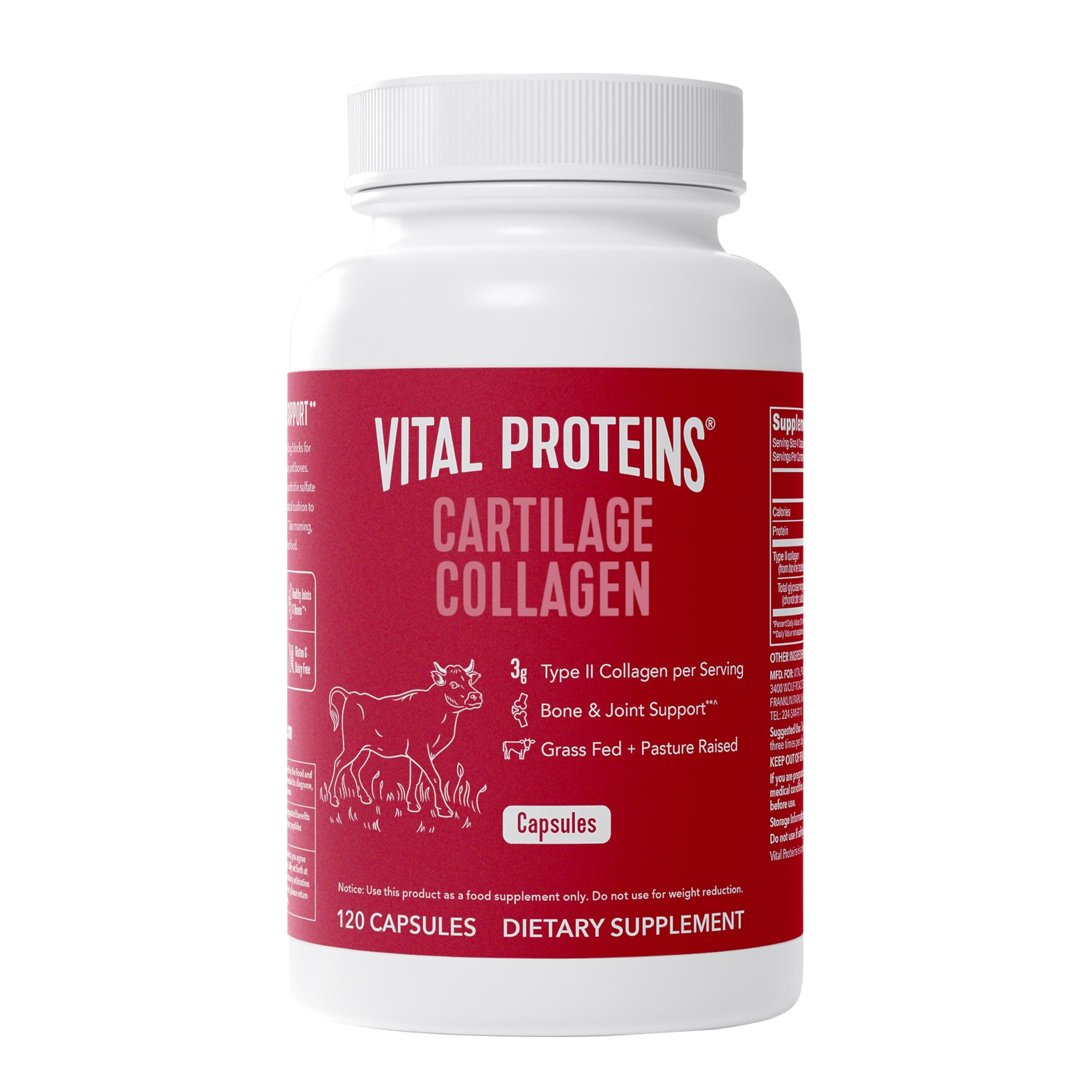 Cartilage Collagen Pills, Type II Collagen & Chondroitin Sulfate Supplement for Recovery & Healthy Hair, Skin, Nails and Joints - 750 mg Serving with 120 Capsules