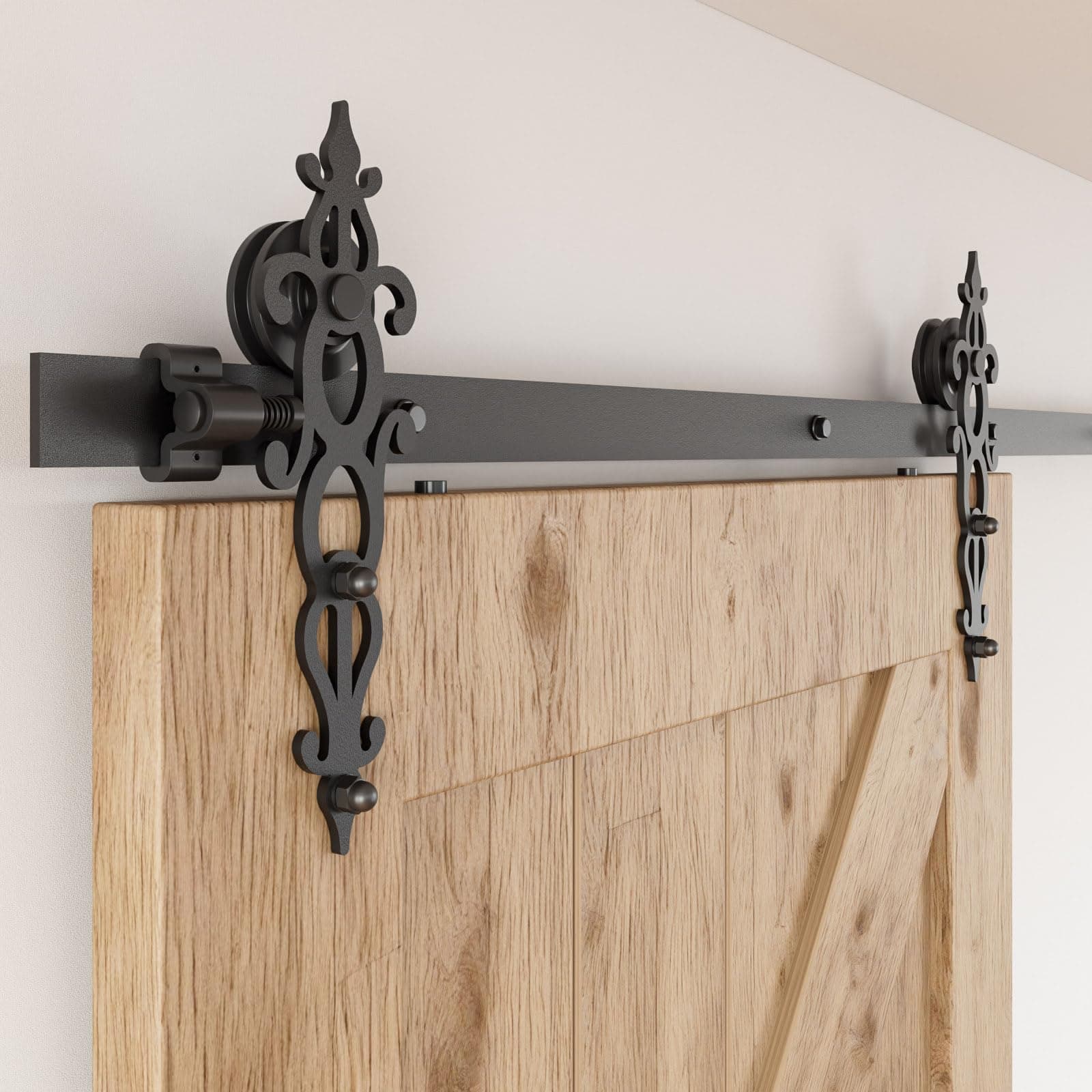 7FT Sliding Barn Door Hardware Kit, Heavy Duty, Smoothly and Silently, Easy to Install, Fit 42" Width Single Door Panel, Flower Style Black