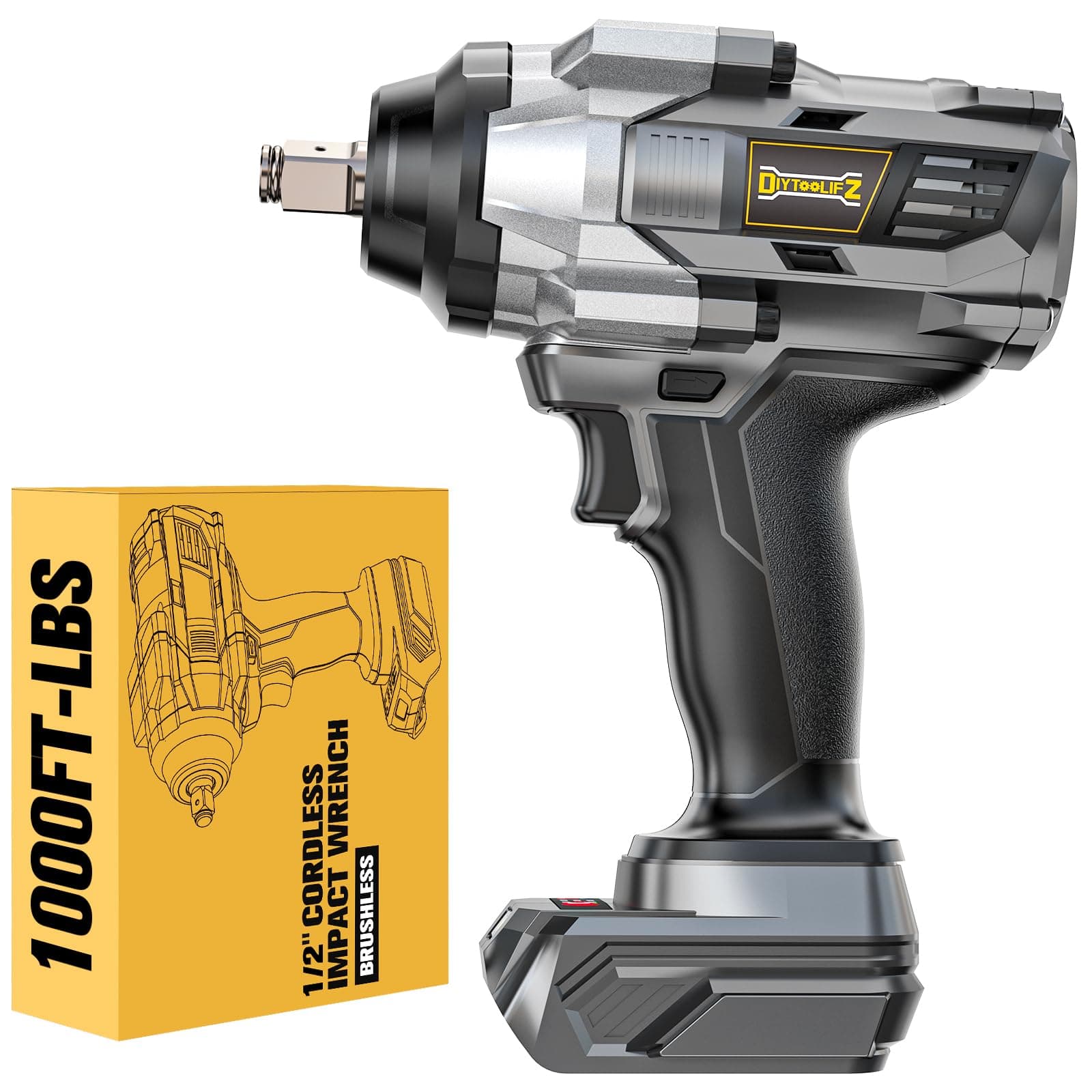 Cordless Impact Wrench 1/2 inch Compatible with DeWalt 20v Battery, 1000Ft-lbs(1360N.m) High Torque Impact Driver with 4-Modes, LED Light, Electric Impact Gun for Car/Truck/Mower(Bare Tool)