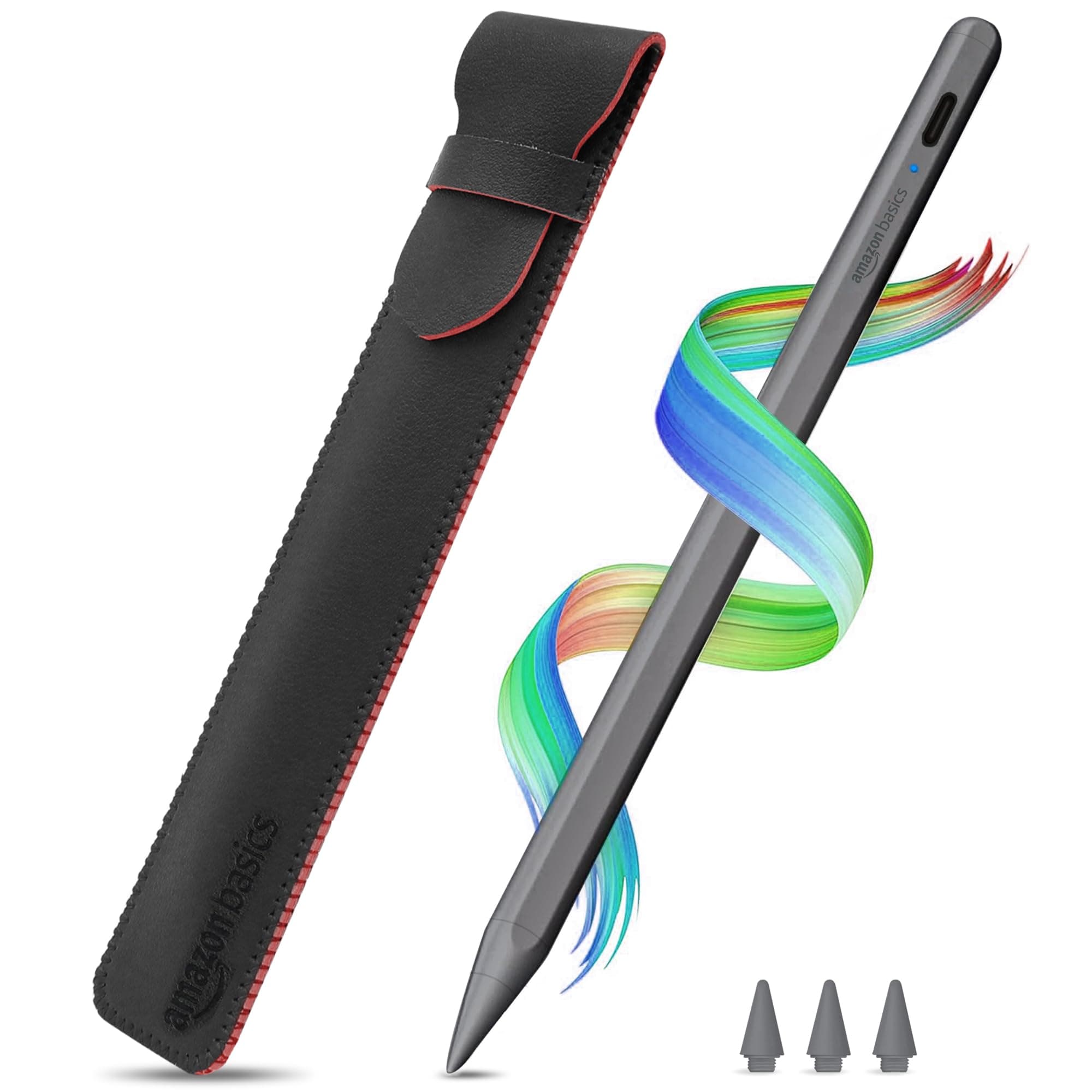 Amazon Basics 2nd Gen Stylus Pen for IPAD | Supports Palm Rejection, Tilt Sensor, Precise for Writing/Drawing| for iPad 6/7/ 8/ 9th Gen; iPad 10.2", Pro 11/12.9", Mini 5/6th, Air 3/4th Gen (Grey)