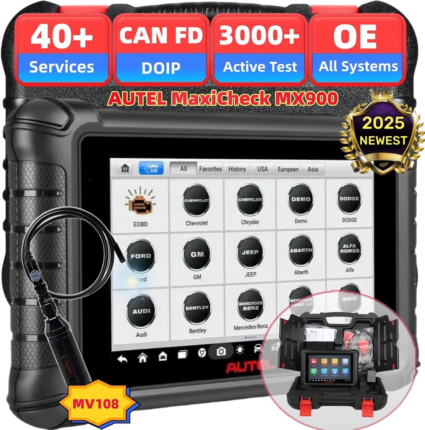 Autel Scanner MaxiCheck MX900, with MV108, 2025 Bidirectional Scan Tool Upgraded MX808 MK808S, Same Function as MaxiCOM MK900 MK900BT All System Diagnostic Scan Tool, 40+Service, 3000+ Active Test