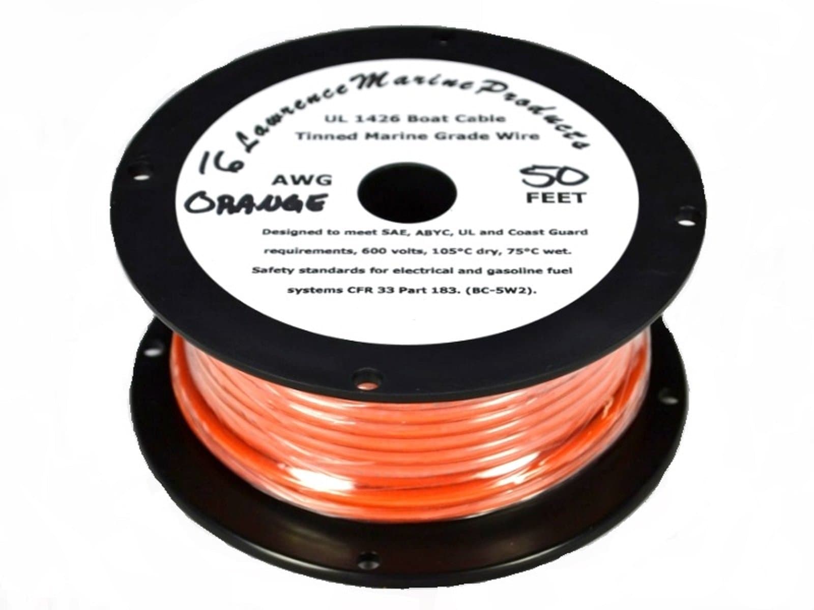 Lawrence Marine 16 AWG Tinned Marine Primary Wire Made in USA (Orange, 50 Feet)