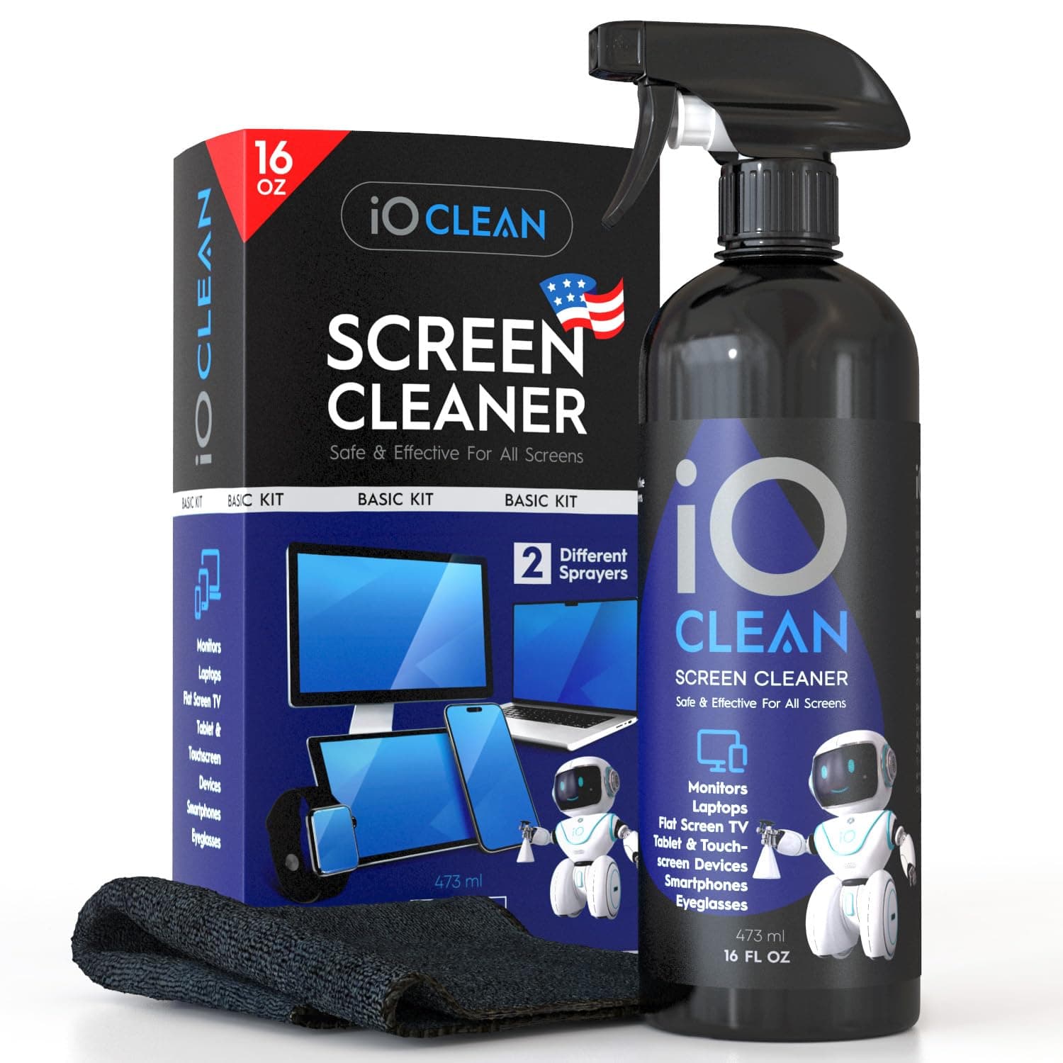 Screen Cleaner Spray (16oz - 473ml) – Professional Cleaning Kit for LCD LED OLED TV, Smartphone, iPad, Laptop, Touchscreen and Computer Monitor – Includes 2 Sprayers & Microfibre Cloth