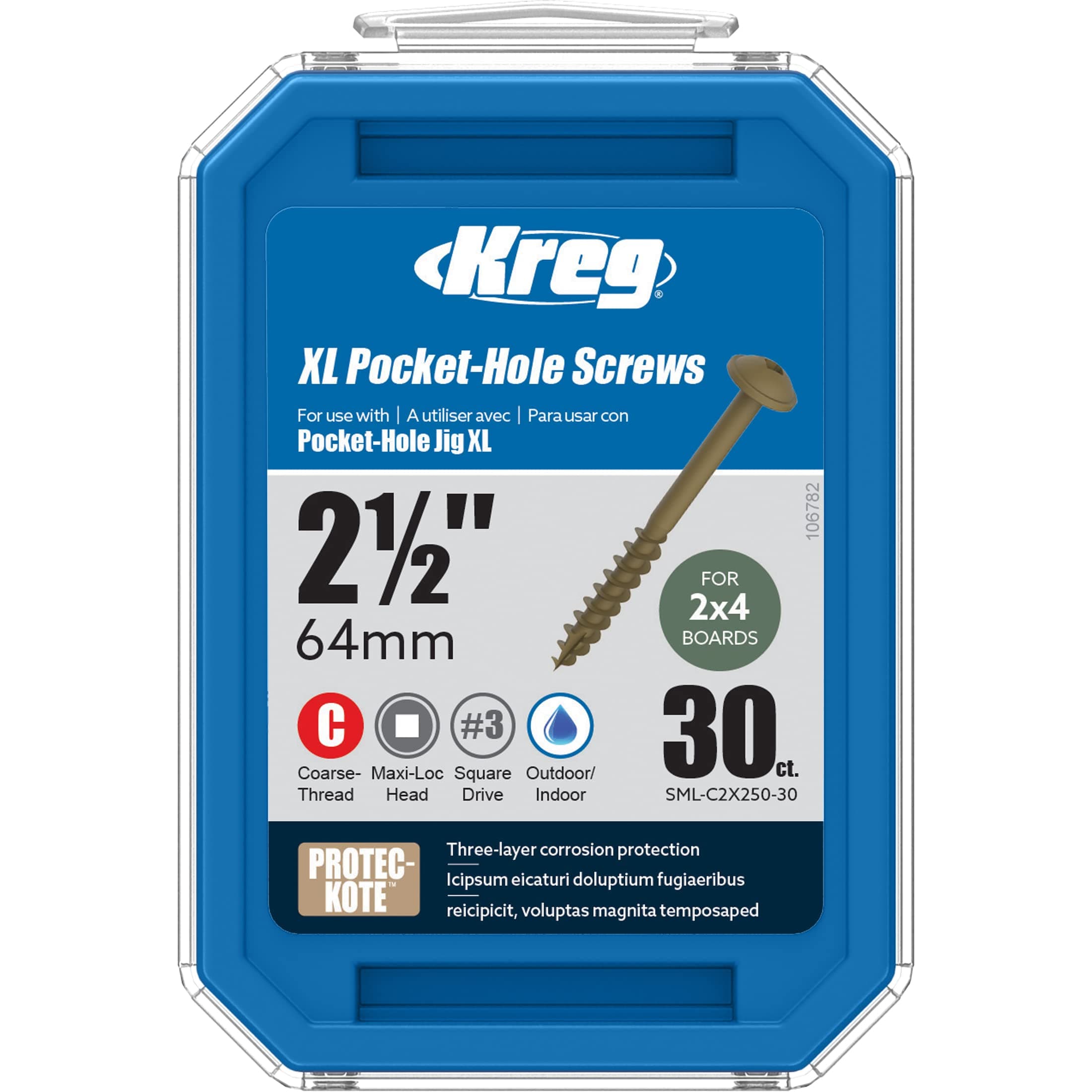 SML-C2X250-30 Protec-Kote Pocket Screws, 2-1/2 Inch #14 Coarse Thread, Maxi-Loc Head (30 Count)