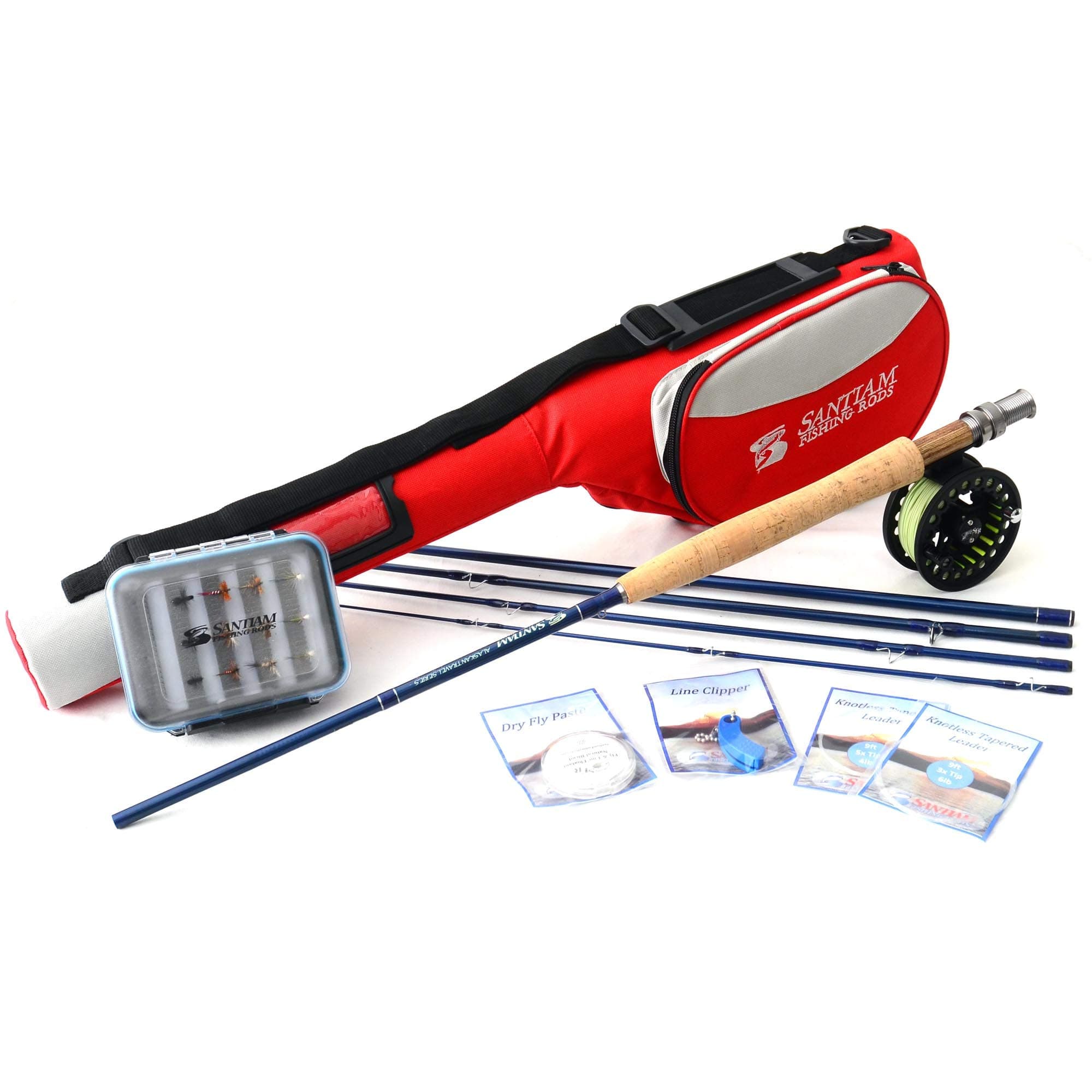 Travel Fly Rod 5 Piece 9' 5/6 Line WT Graphite Fly Rod/Reel/Line Combo Includes 12 Popular Flies with Deluxe Fly Box and 2 Tapered Leaders