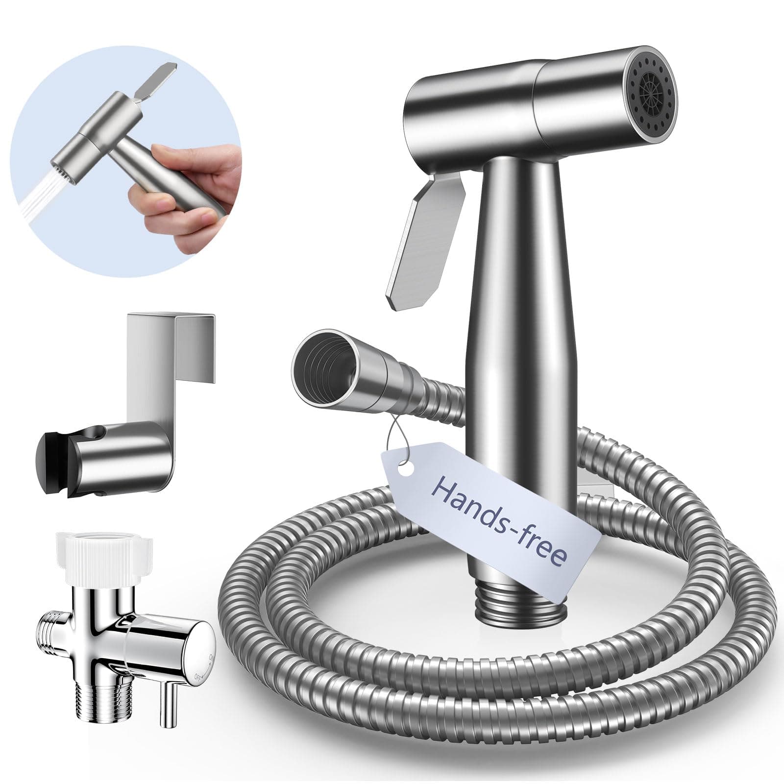 Hands-Free Handheld Bidet Sprayer for Toilet, Muslim Shower Dual Control Mode Spray, Toilet Sprayer with Bidet Hose, Adjustable Bidets Attachment for Toilet for Feminine Wash