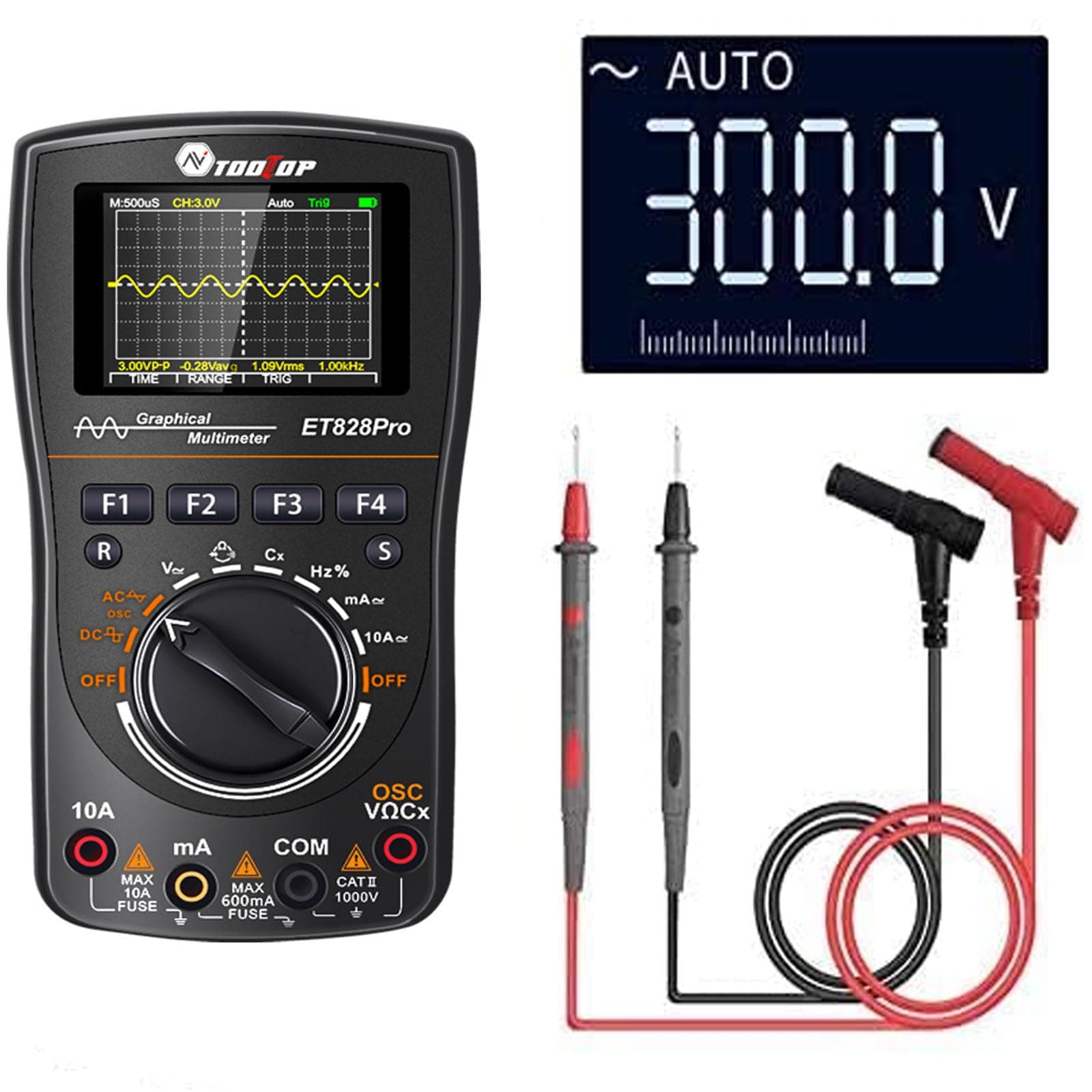 Oscilloscope Multimeter, 2-in-1 Intelligent Digital Scope Meter Multimeter, Professional LED Handheld Oscilloscope Multimeter with 50Msps A/D Automatic Waveform Capture Function