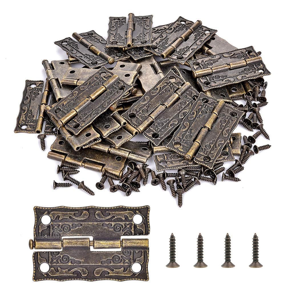 - 40 Pieces Jewelry Box Hinges Bronze Engraving Design Repair Kit for Antique Box Hinge, Vintage Tool Box Hinge, Decorative Wooden Cases, Gift Boxes, Wine Boxes