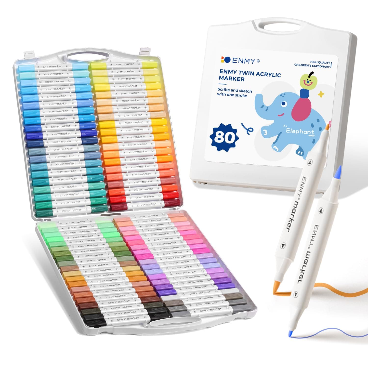 Acrylic Paint Marker Pens, 80 Colors Dual Tip Acrylic Markers with Portable Case for Art & Craft Supplies for Glass, Pottery, Ceramic, Rock, Canvas, DIY Crafts Making Art Supplies