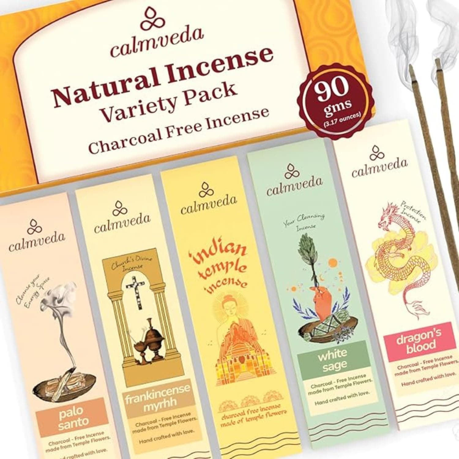 - Natural Incense Sticks Variety Pack - (5 Variants) Charcoal Free Inscents-Sticks, Made from Upcycled Flowers | Sacred Insence-Sticks from All Cultures (Inciensos Aromaticos)