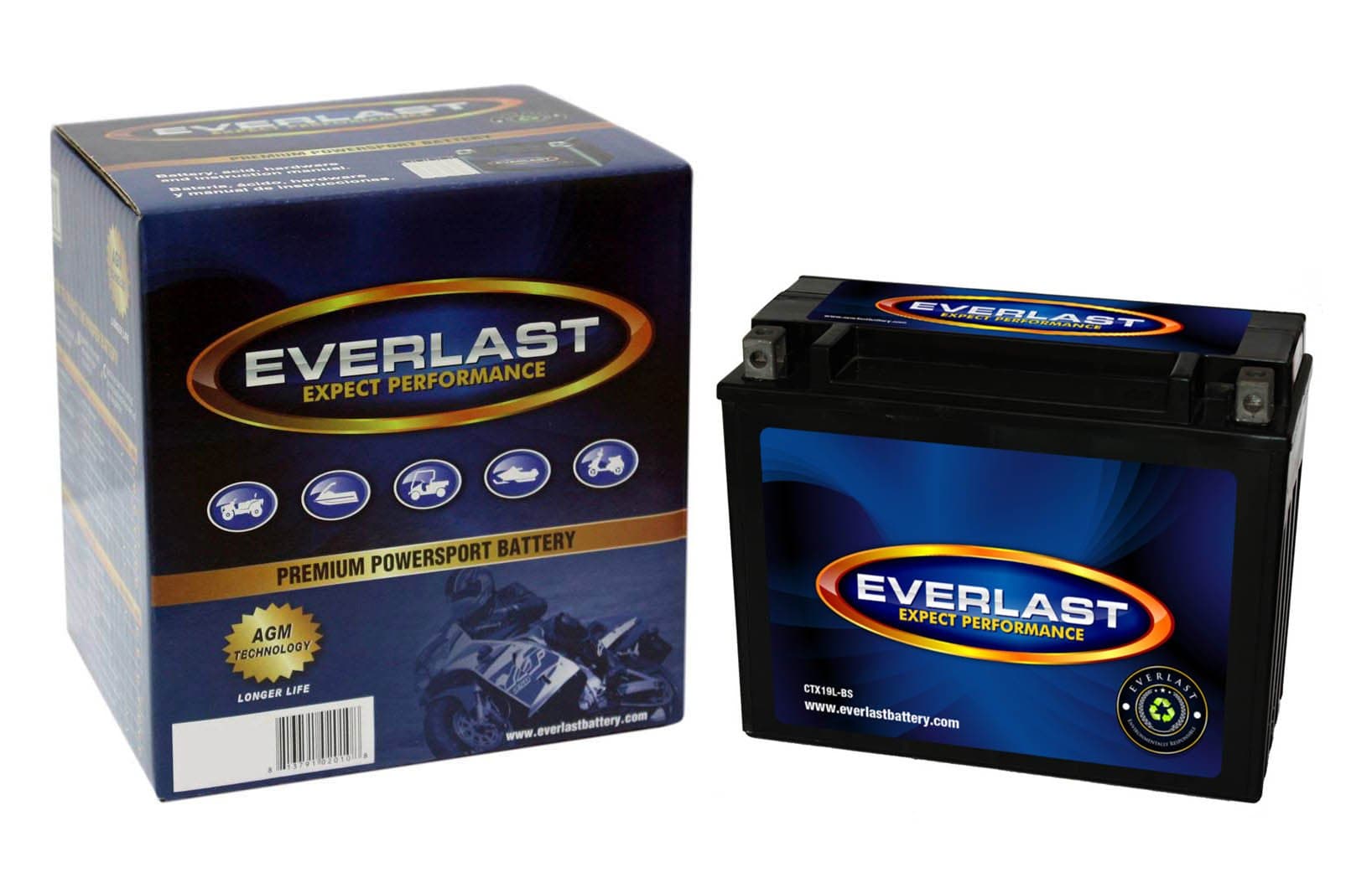 EverLast CTX19L-BS 12V AGM Battery (Fresh Pack, Maintenance-Free Battery with Acid 6-Pack Bottle -6 7/8 L X 3 15/16 W X 6 3/16 H)