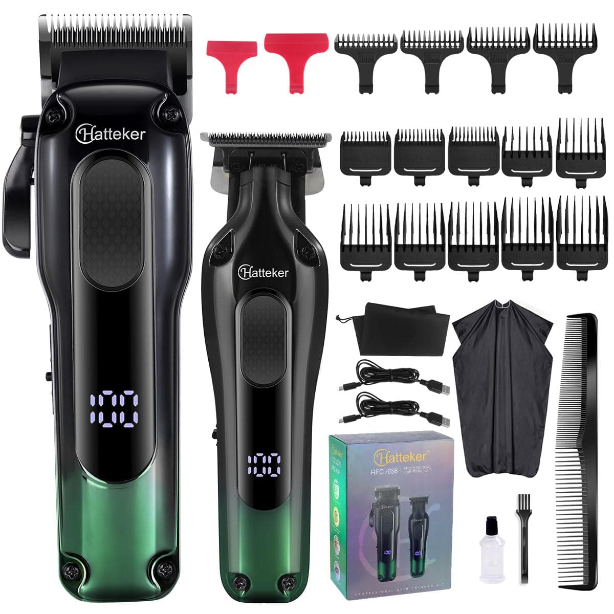 Hatteker Hair Clippers for Men Professional,Clippers and Trimmers Set Barber Clippers Set Cordless Mens Hair Clippers Rechargeable Beard Trimmers Type-C Barbers Haircut Kit