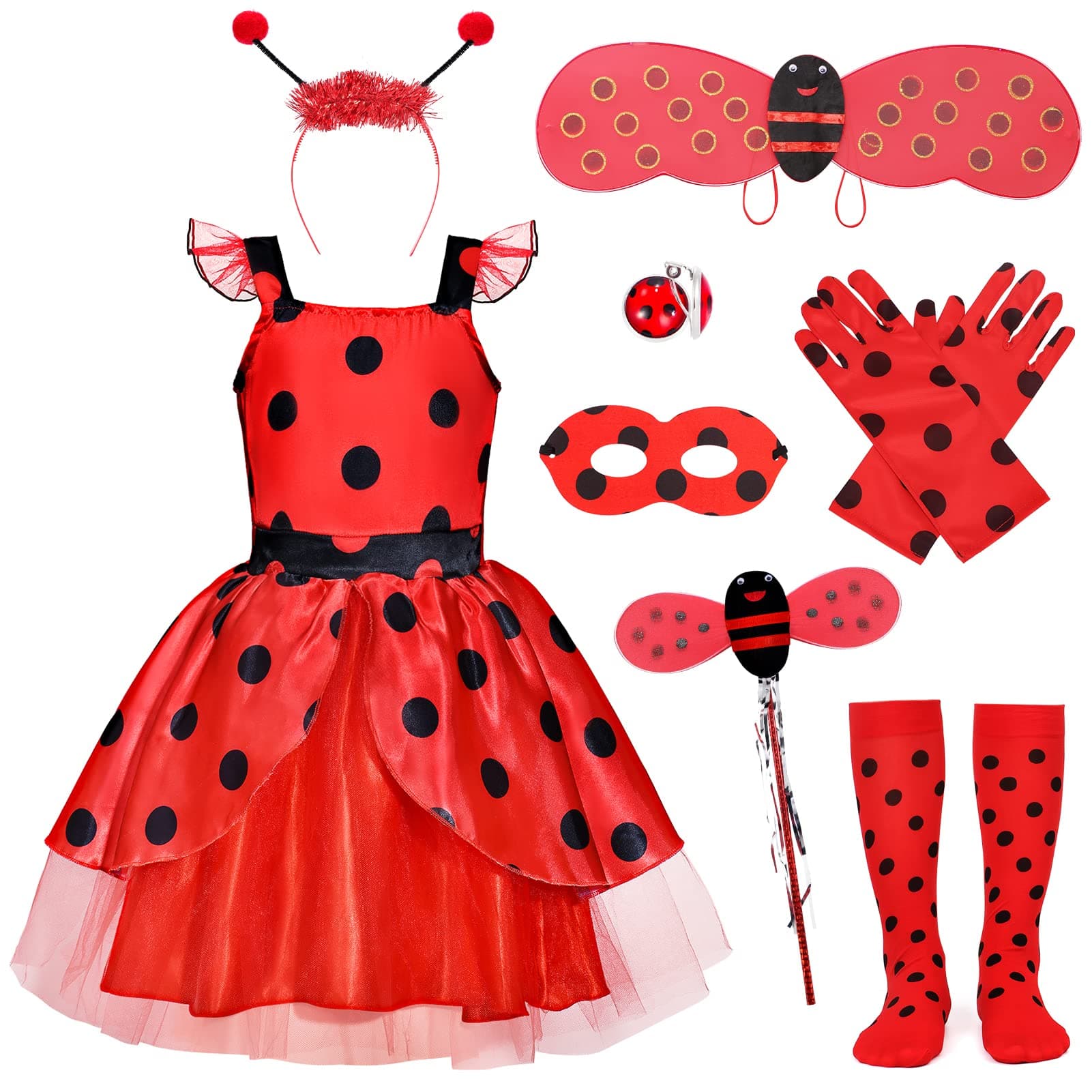 LatocosLady bug Dress Costume for Girls with Polka Dots Dress Dress Up Pretend Play Birthday Halloween Gifts for Kids 3-10