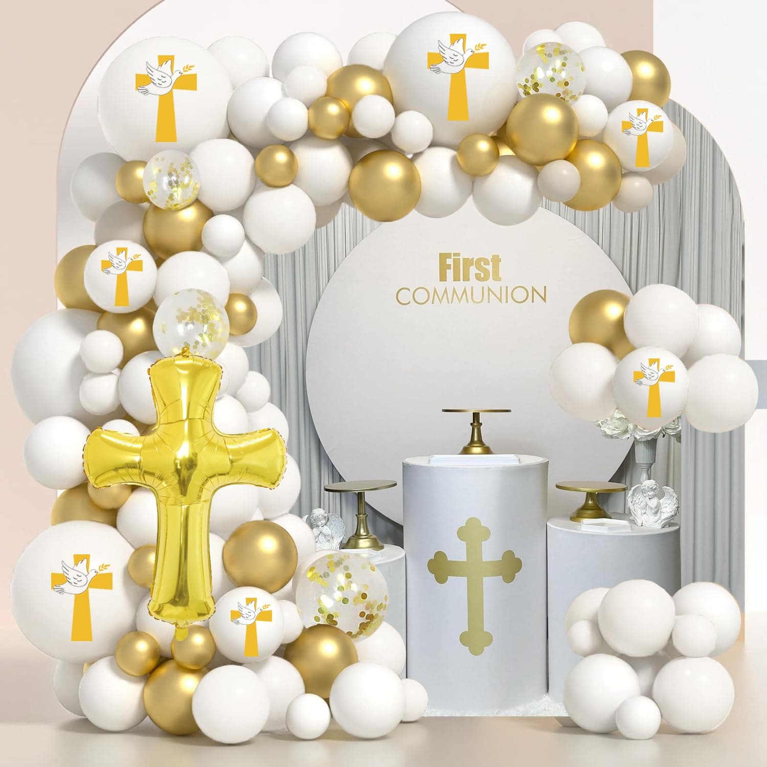 Communion Decorations Balloons Kit 118 Pcs Balloons Arch for Holy Communion Decorations God Bless Christening Baptism Theme Party Supplies