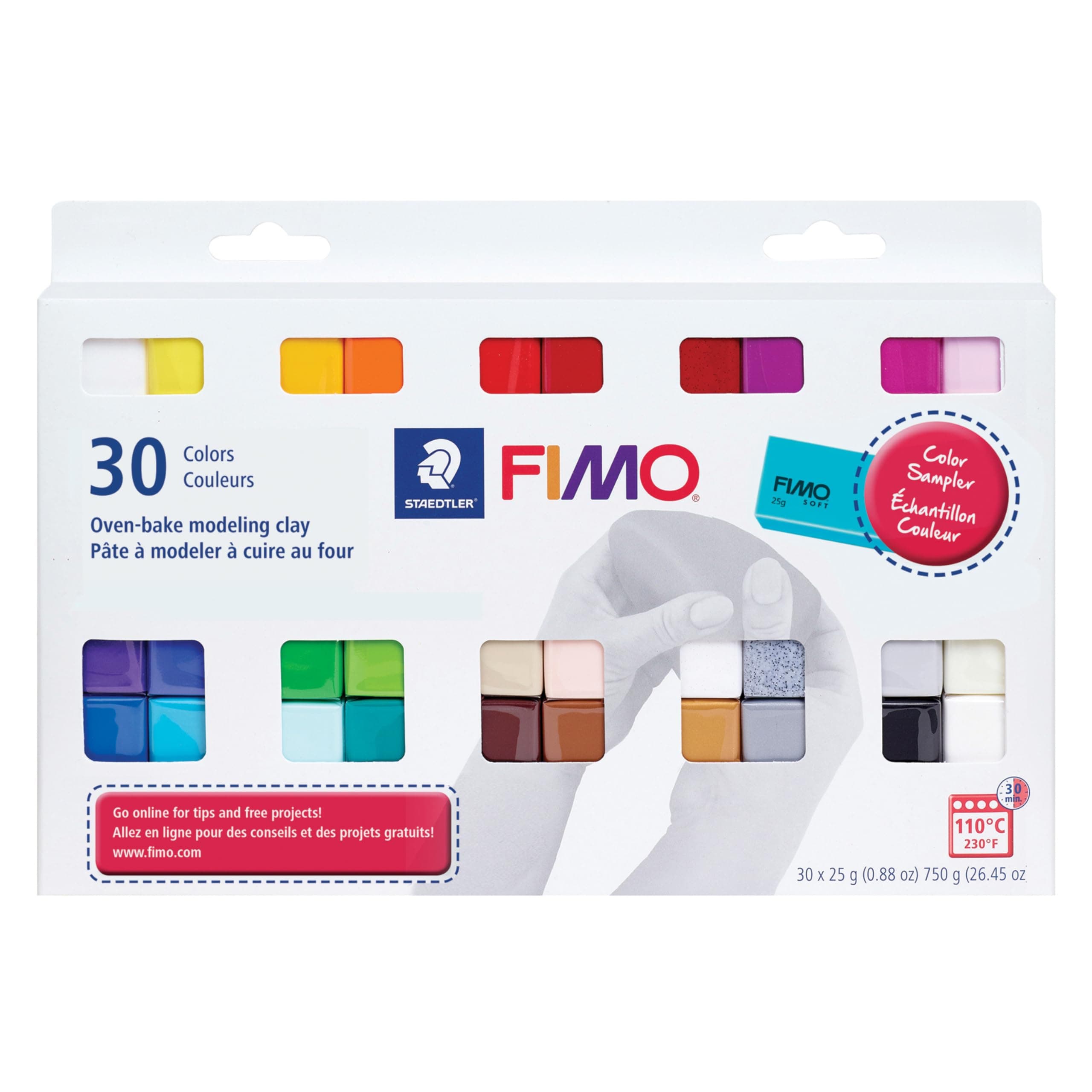STAEDTLER FIMO Soft Oven-Bake Polymer Modeling Clay: 30 Piece Starter Kit for Jewelry, Scultpting, and Crafting for Beginners, Assorted Colors (0.88 oz Blocks), Adult Crafts and Creative Gifts