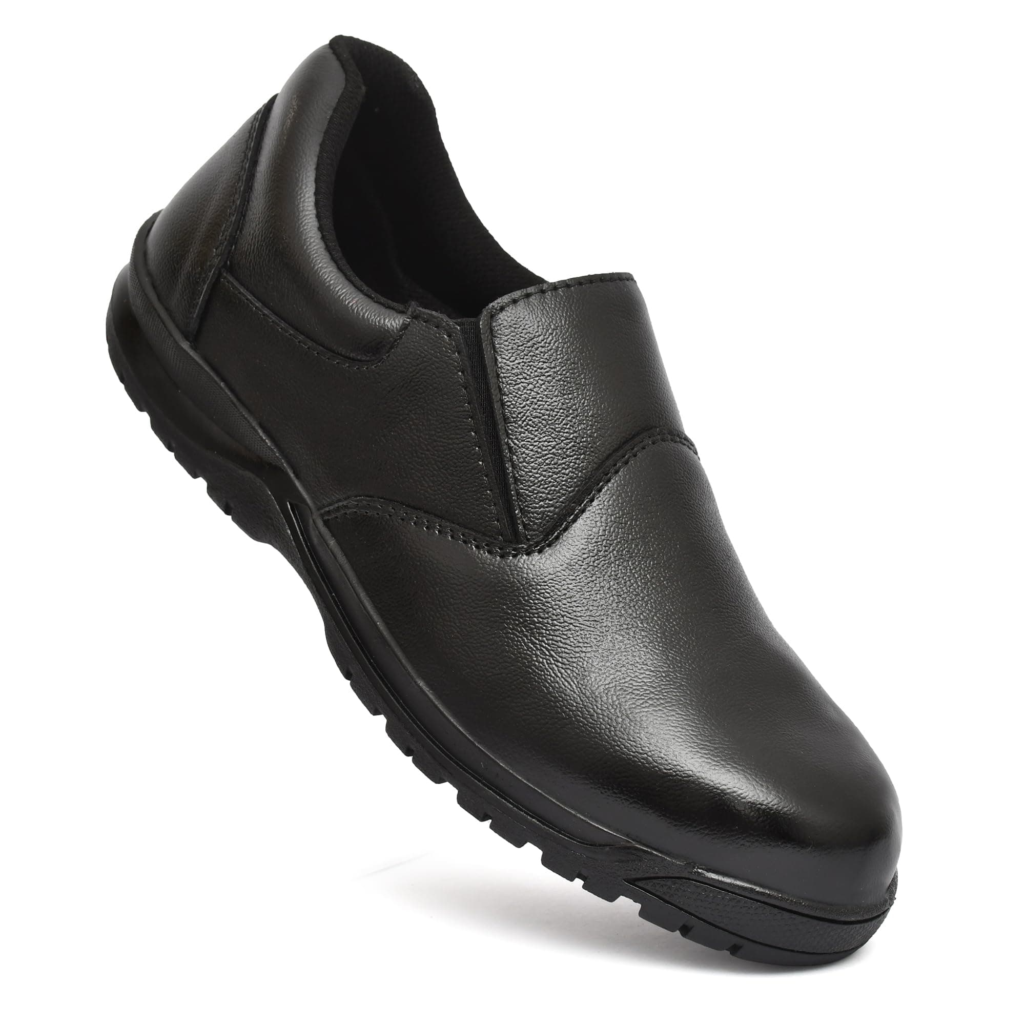 STONIX® Ninja genuine Leather Safety Shoes Men's | Steel Toe with Slip-Resistant Outsole | Lightweight & Durable | Waterproof Construction and industrial Work, (SIZE-06, BLACK)