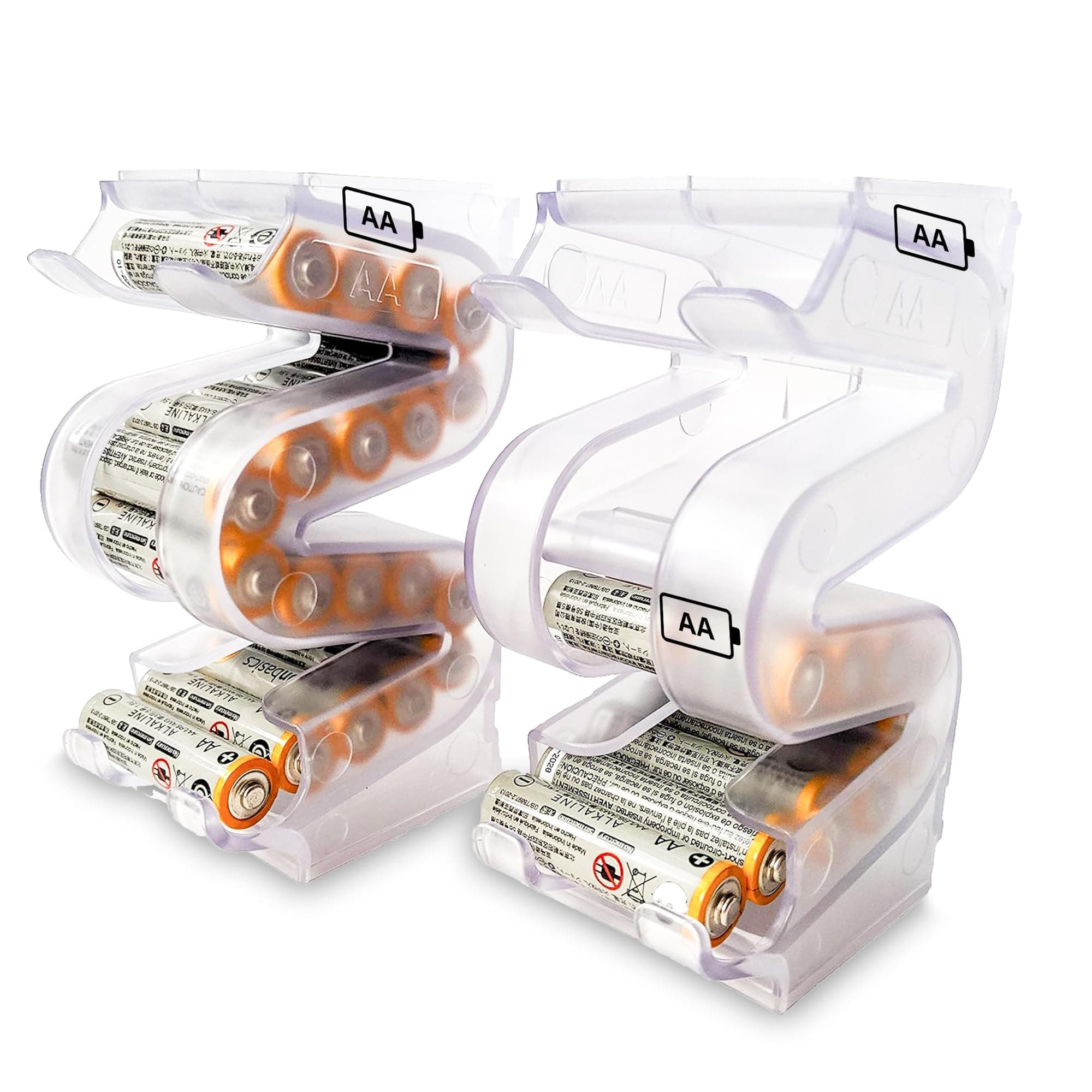 Battery Ladder Organizer Case for AA Batteries - Stackable or Mounted Vertical Storage Battery Dispenser for Home, Garage, & Workshop (2-Pack, Holds 40 AA Batteries Total)