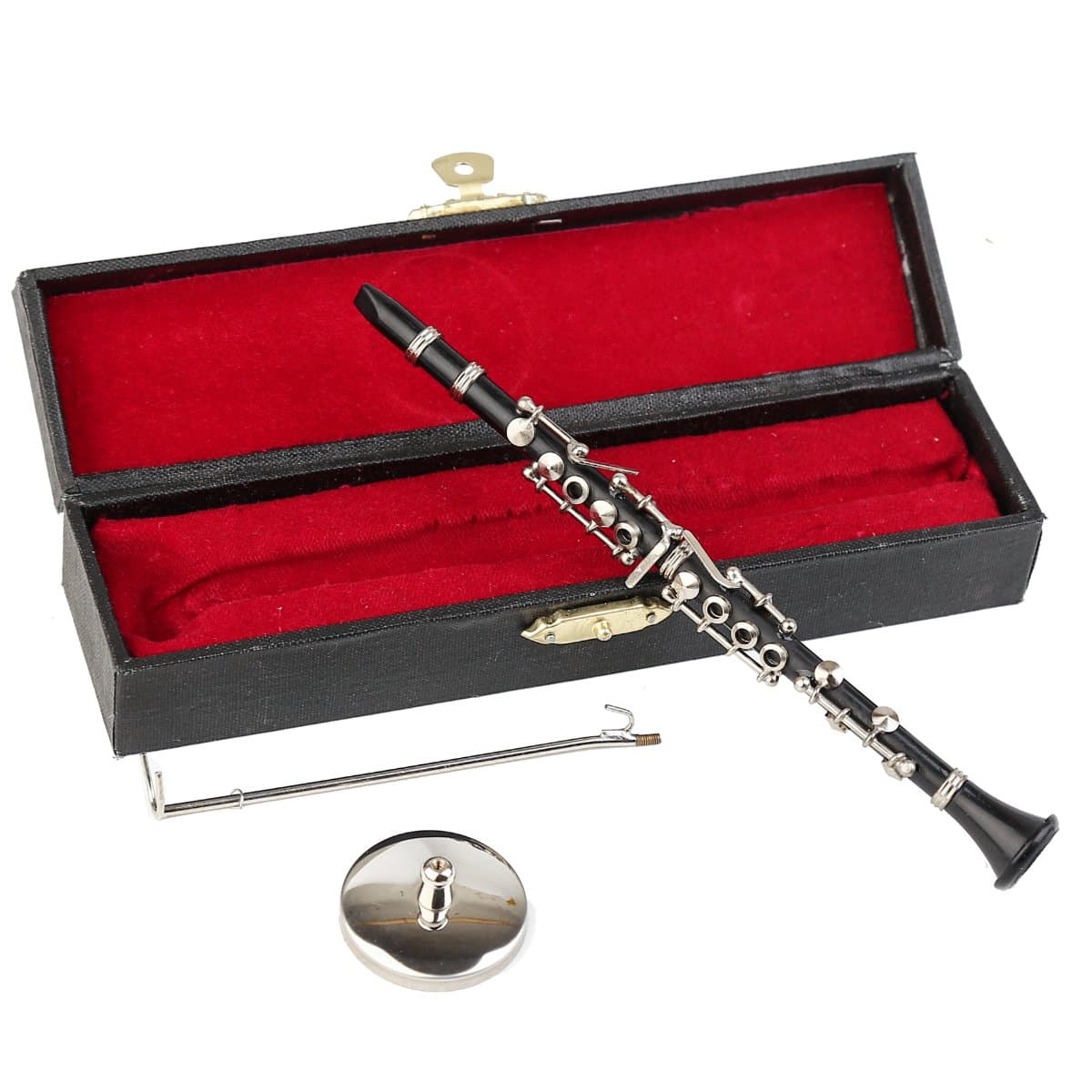 Miniature Clarinet with Stand and Case Mini Musical Instrument Clarinet Replica Collectible Figurines Dollhouse Accessories Model Home Decoration Display Ornament (6.25")