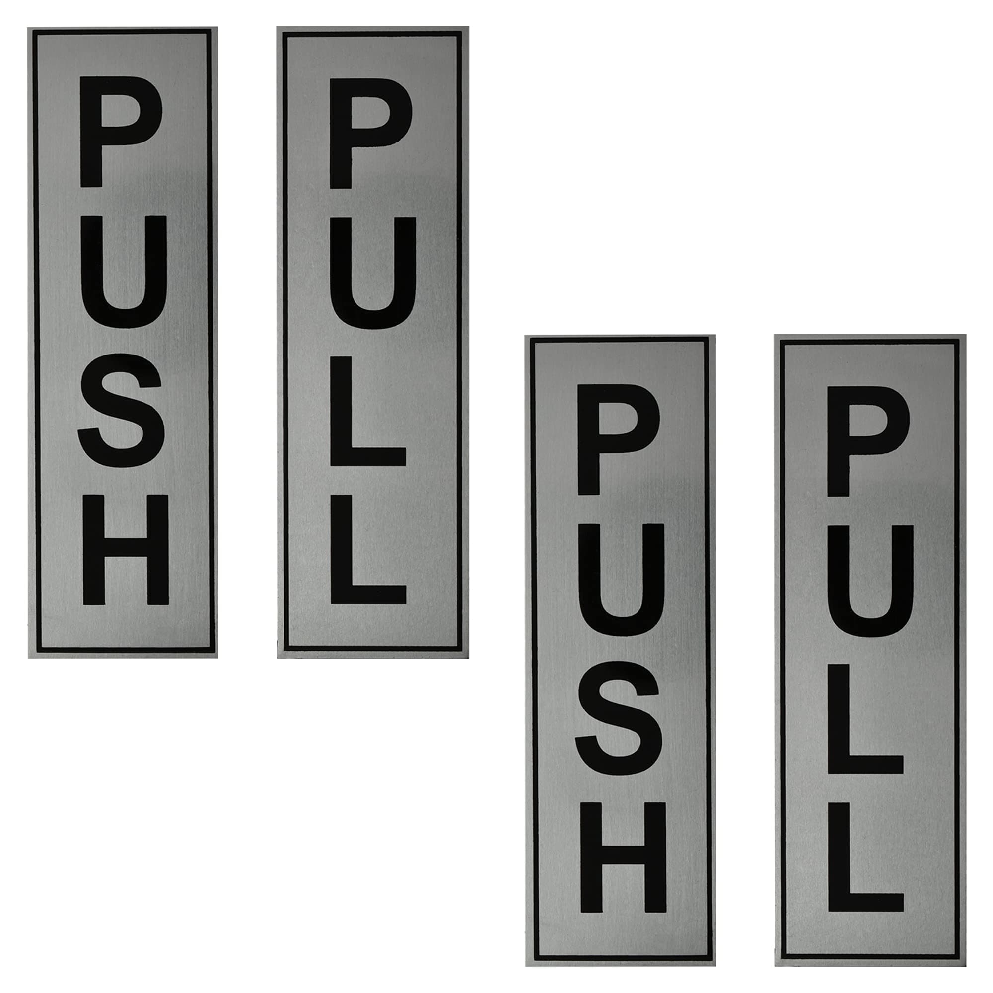 Buzz Cool Silver Metal Push Pull Sign Board For Offie and Shop Glass and Wooden | Self Adhesive Stainless Steel Metal Sticker for Door | Push and Pull Sticker for Hospital Malls Office 2 Set Pack