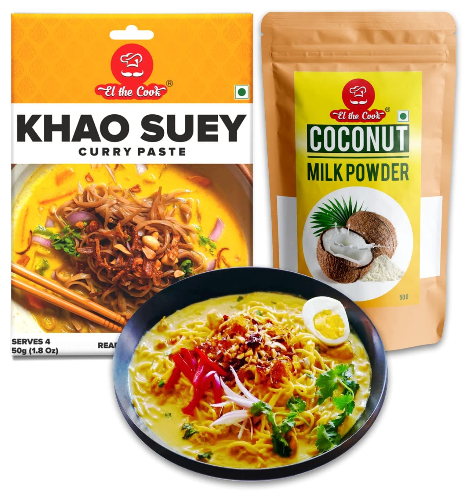 Burmese Khao Suey Paste 50g + Coconut Powder 50g | Ready to Cook Kit | Serves 4, Vegetarian, No MSG