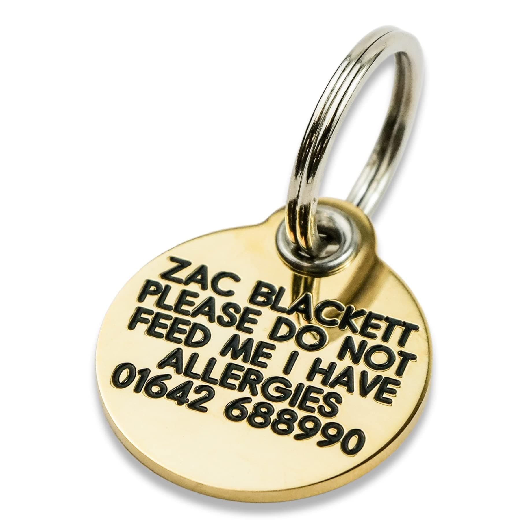Deeply Engraved Solid Brass 27mm Circular Dog tag