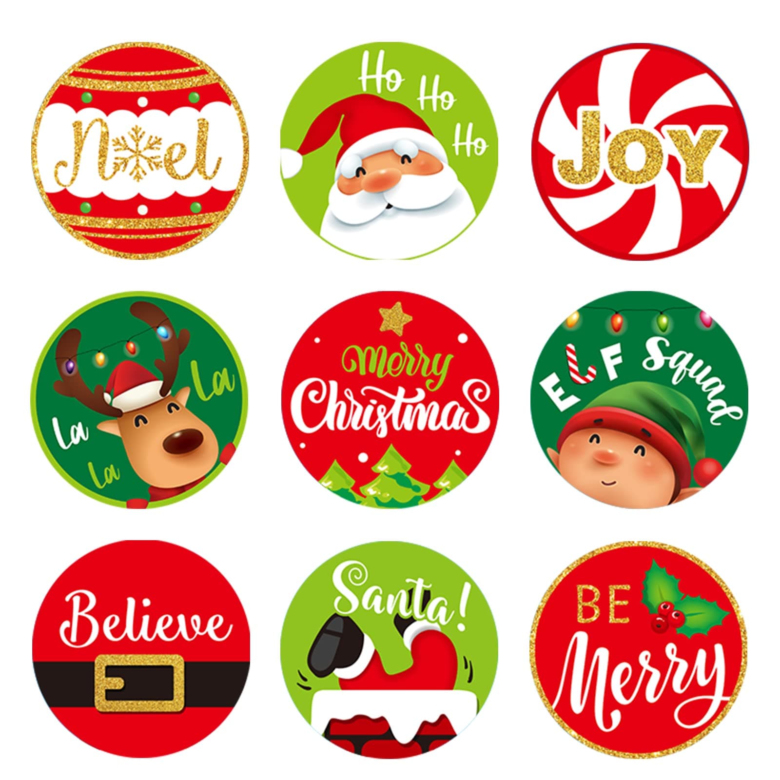 504 Pieces Christmas Party Favors Stickers Merry Christmas Candy Chocolate Drop Labels Kisses Stickers Santa Mini Round Holiday Card Cupcake Decorations for Santa Xmas Winter Sprinkle Party or Event