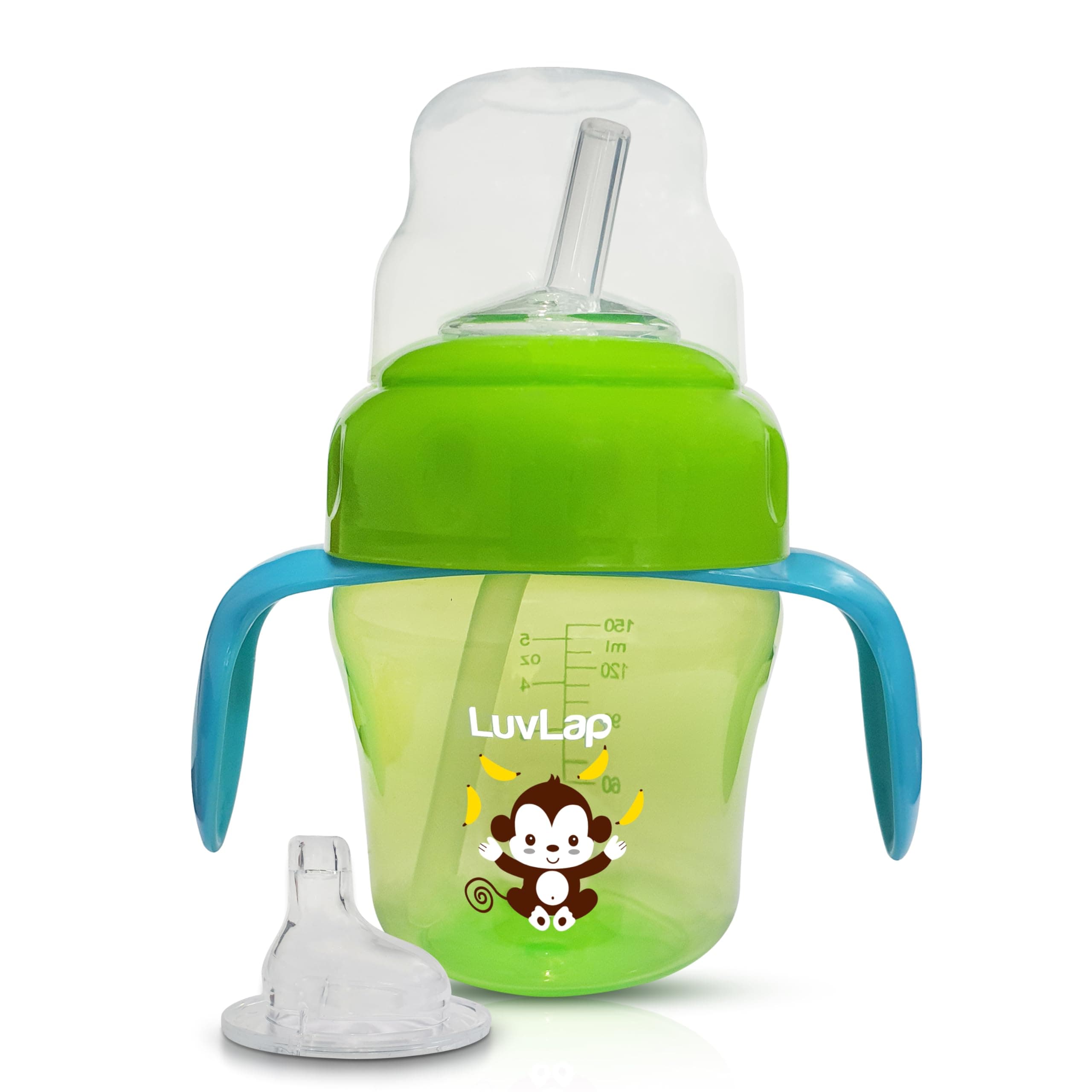 Banana Time 150ml Anti Spill, Interchangeable Sipper/Sippy Cup with Soft Silicone Spout and Straw BPA Free, 6m+ (Green)