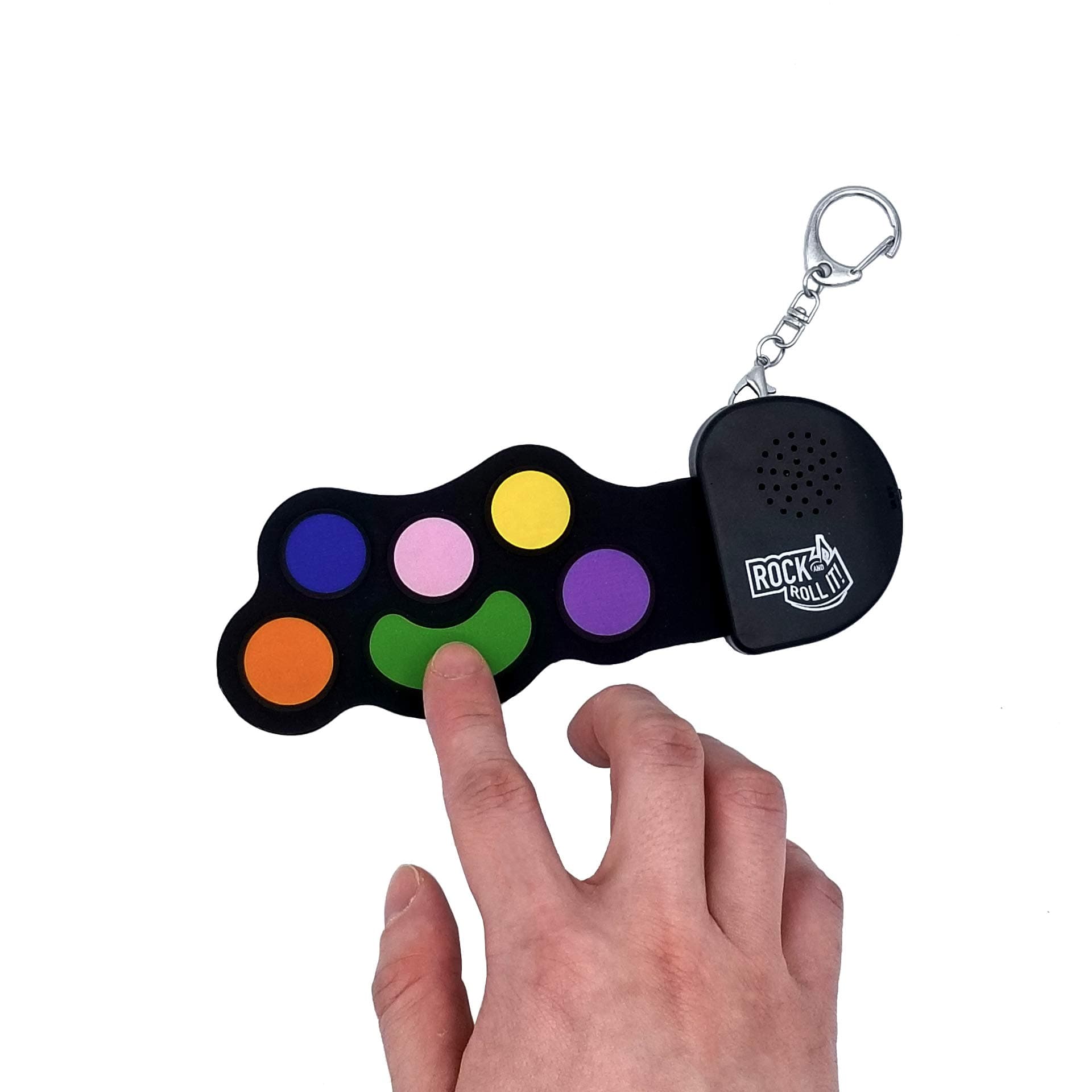 Rock And Roll It - Micro Color Drum. Real Working & Playable Drum Keychain. Hang on a Backpack & Play Anywhere! Mini Size Rainbow Finger Drum Pad. Tiny Silicone Electronic Percussion. Battery Included