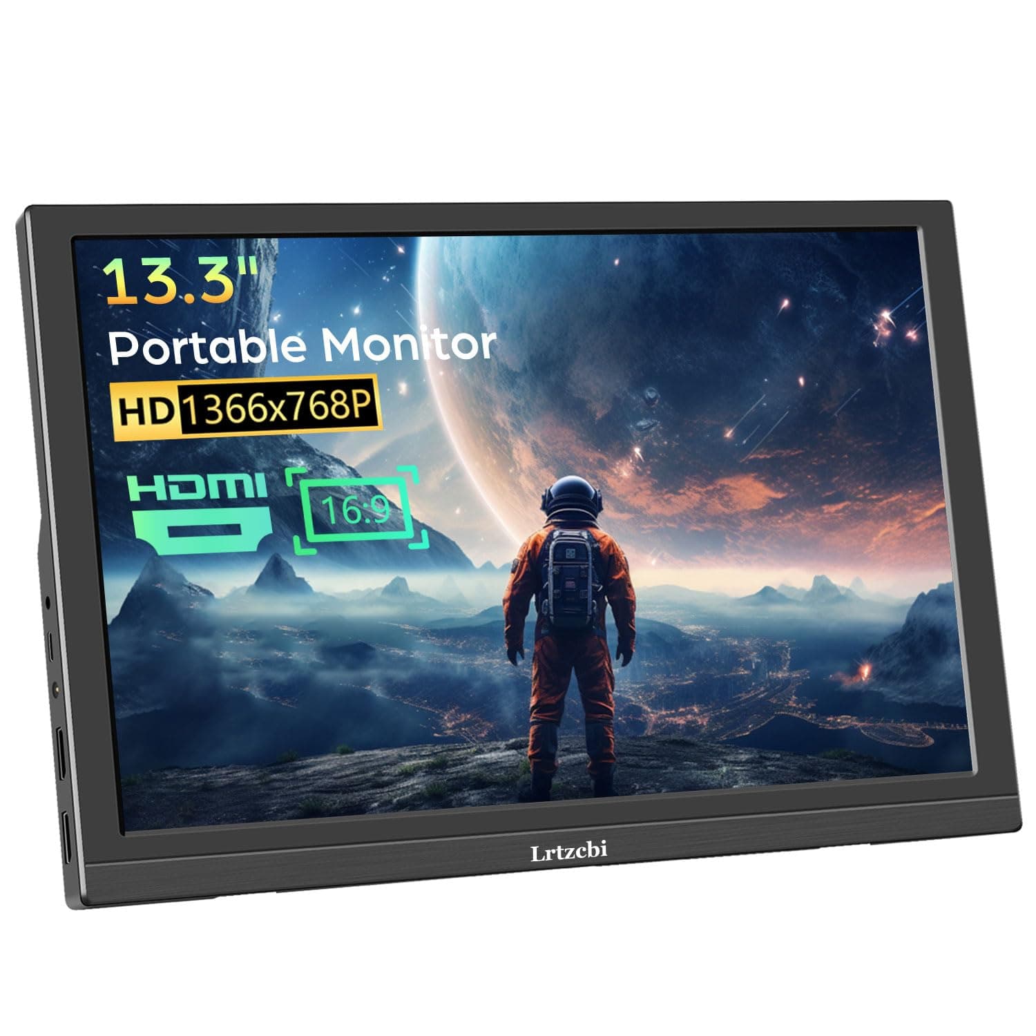 Lrtzcbi Portable Monitor 13.3 Inch, HD 1366x768P LED Display Small HDMI Monitor, Built-in Speaker and Dual HDMI Port, External Display for Laptop/PC/Switch/PS3/4/Raspberry Pi