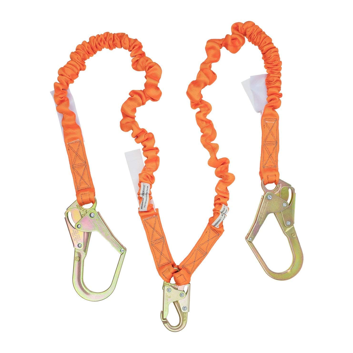 Malta Dynamics 4.5' to 6' Fall Protection Double Leg Stretch Internal Shock Absorbing Lanyard with 1 Steel Snap Hook and 2 Rebar Hooks, OSHA/ANSI Compliant